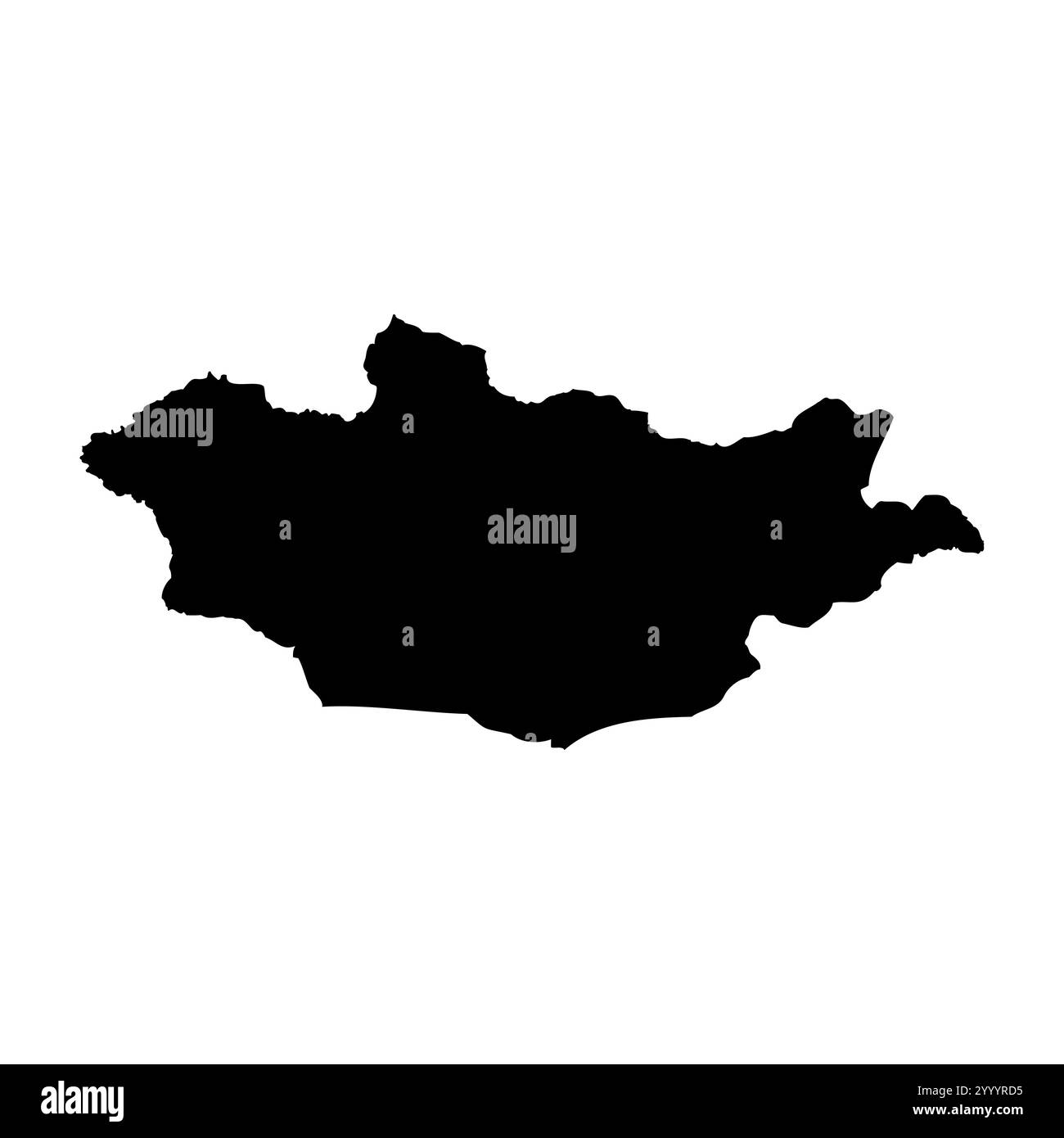 Rappresentazione vettoriale estremamente dettagliata della silhouette country in Mongolia in nero pieno su sfondo bianco. Per uso didattico, decorativo o informativo che illustri il profilo nazionale. Illustrazione Vettoriale