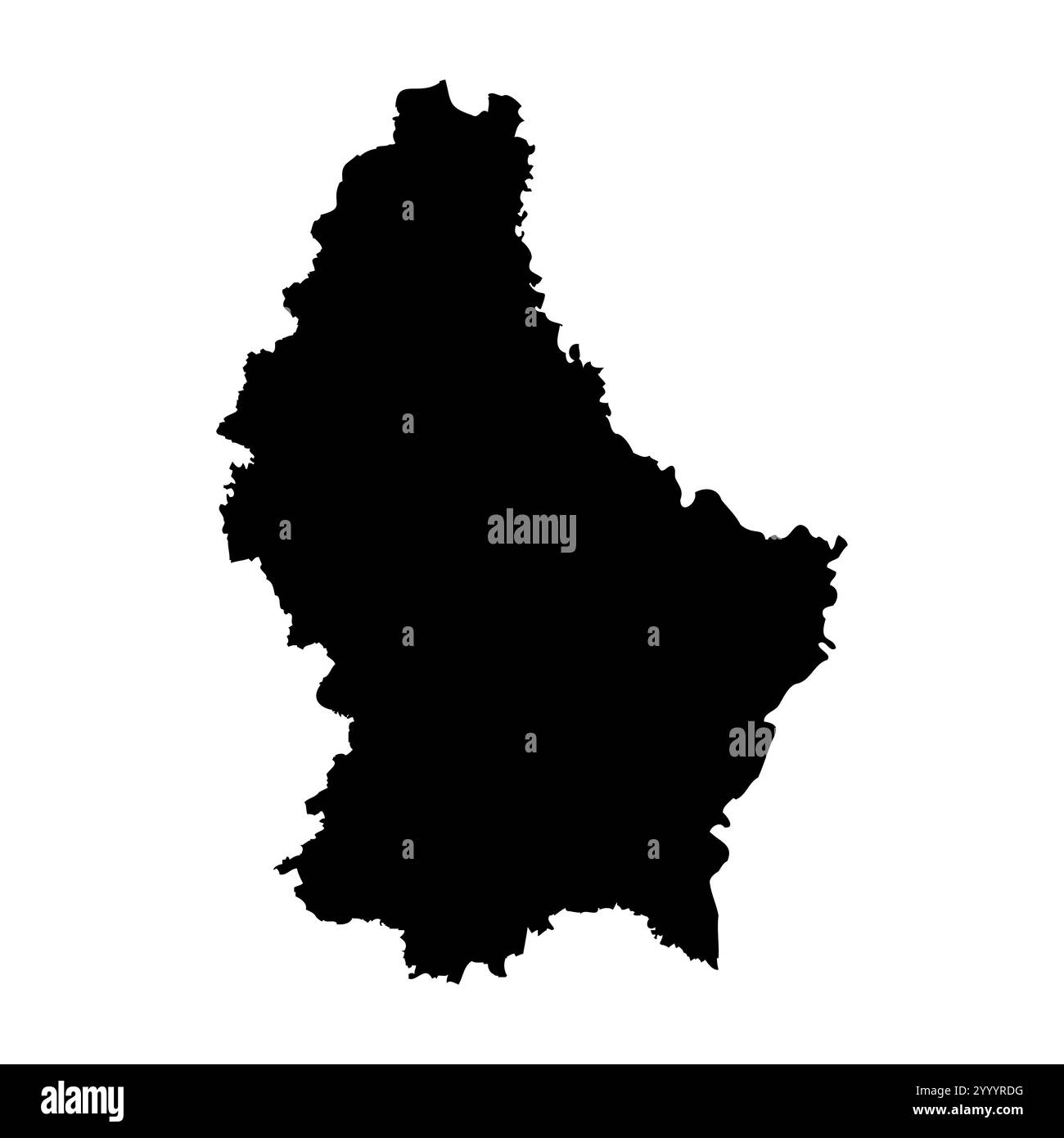 Rappresentazione vettoriale lussemburghese dettagliata della silhouette del paese in nero pieno su sfondo bianco. Per uso didattico, decorativo o informativo che illustri il profilo nazionale. Illustrazione Vettoriale
