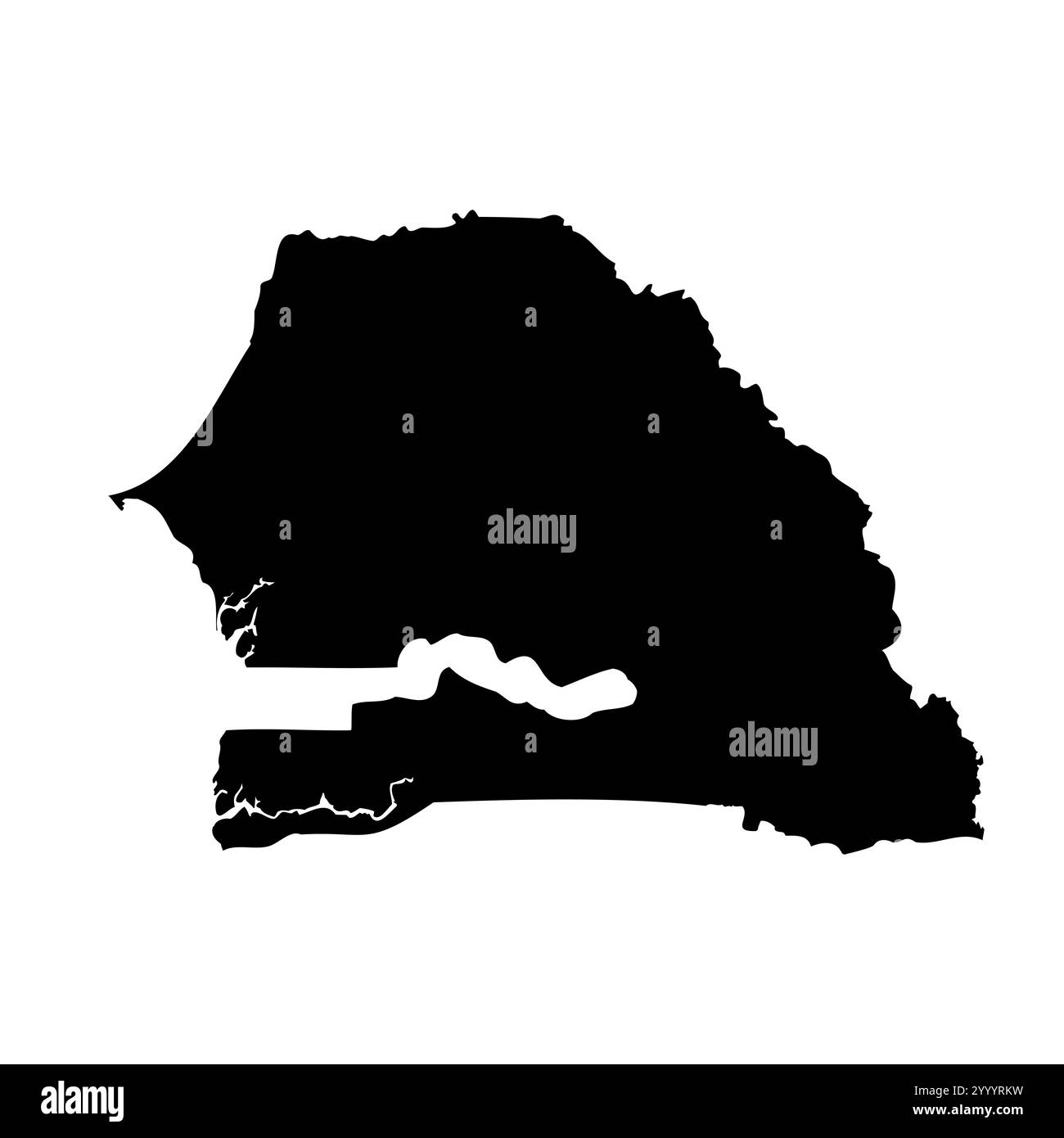 Rappresentazione vettoriale Senegal dettagliata della silhouette del paese in nero su sfondo bianco. Per uso didattico, decorativo o informativo che illustri il profilo nazionale. Illustrazione Vettoriale