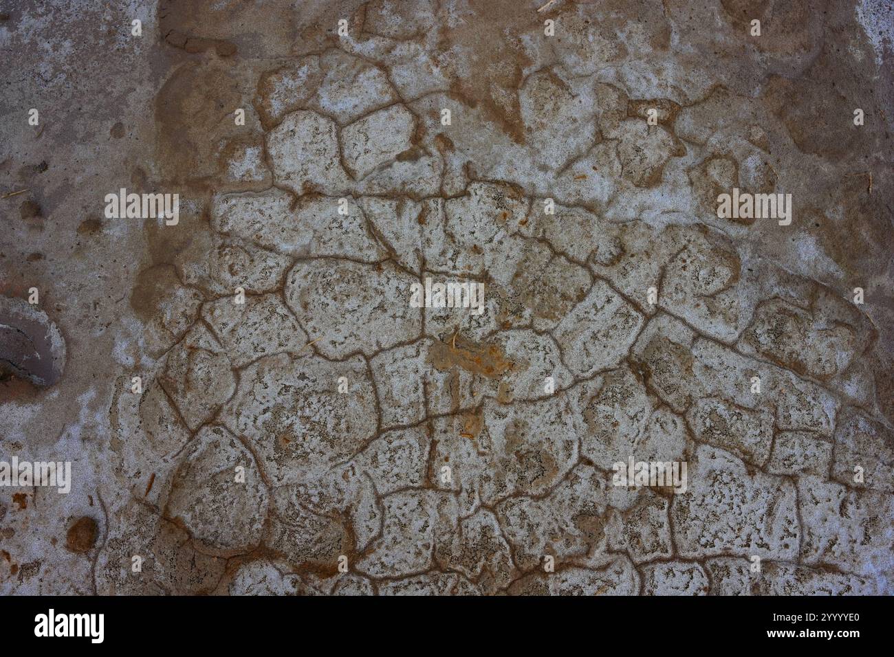 Terra incrinata a causa dell'esposizione chimica al posto dell'estrazione del sale di potassio. Concetto di disastro ambientale e distruzione dell'habitat Foto Stock