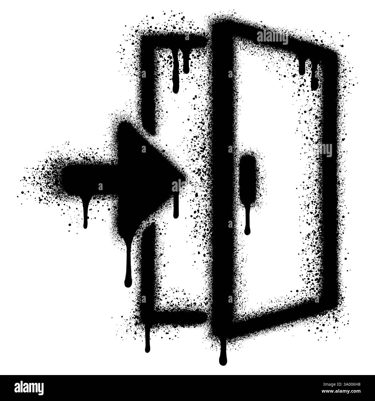 Segnale uscita di emergenza stile graffiti urbano con vernice spray nera. illustrazione vettoriale. Illustrazione Vettoriale