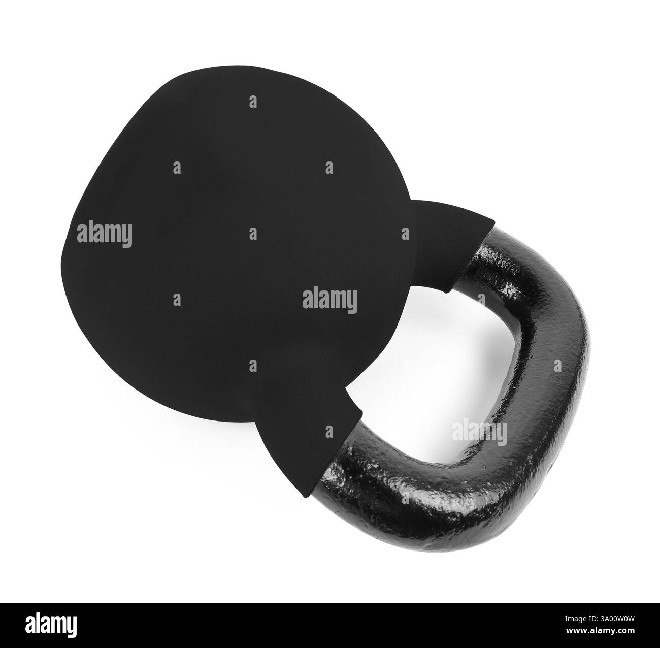 Un kettlebell nero isolato su bianco. Attrezzature per l'allenamento Foto Stock