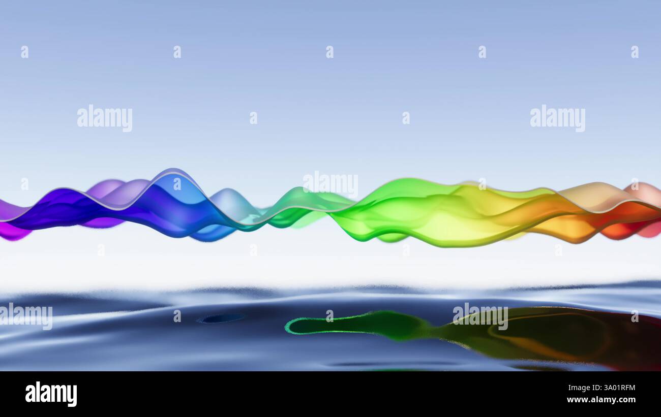 Glass Rainbow Wave flow on Sea trendy color rendering 3d. Foto Stock