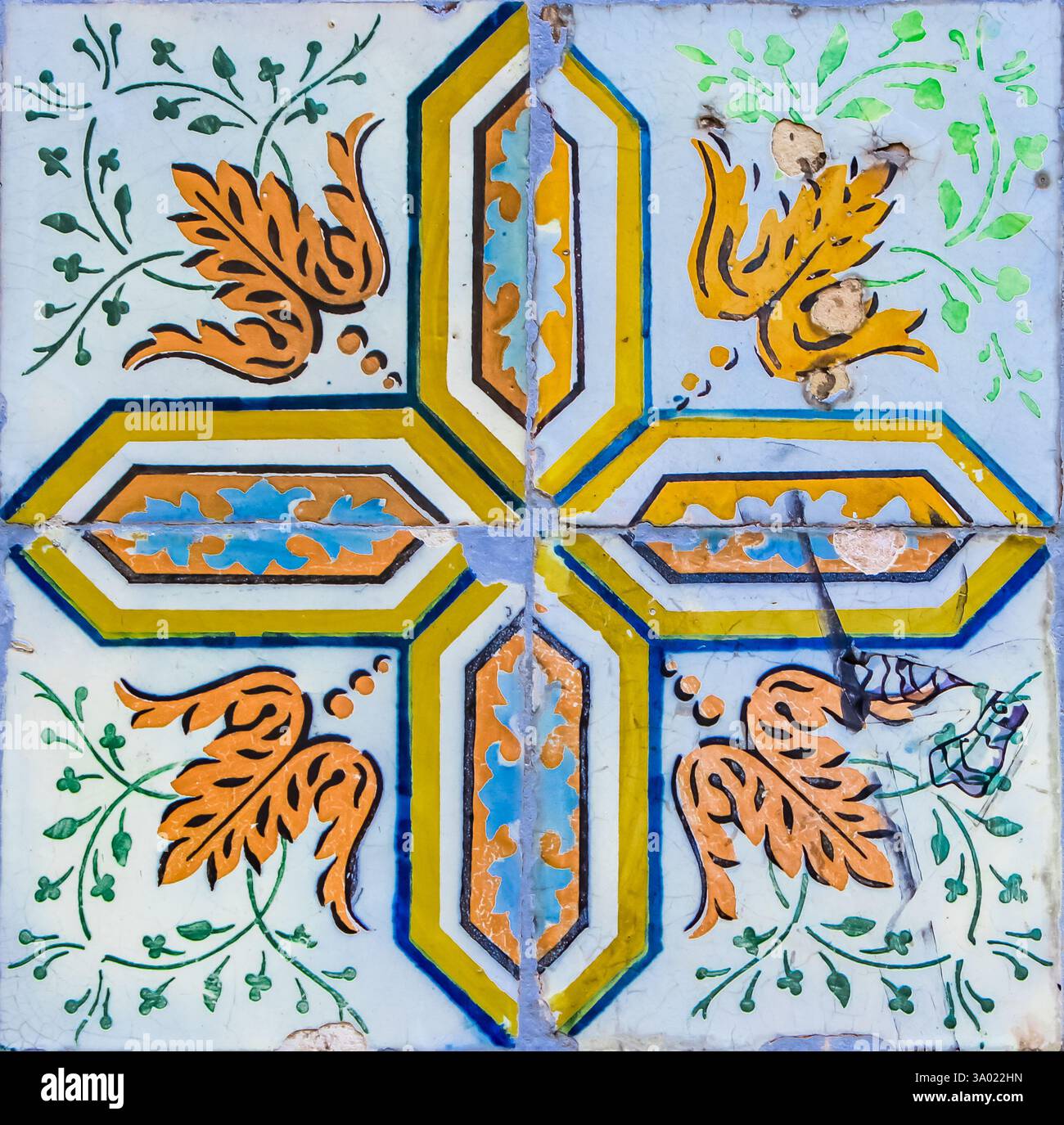 I vivaci azulejos adornano un muro di Lisbona, mostrando disegni intricati e colori vivaci che riflettono il ricco patrimonio culturale e artistico della città Foto Stock I vivaci azulejos adornano un muro di Lisbona, mostrando disegni intricati e colori vivaci che riflettono il ricco patrimonio culturale e artistico della città Foto Stock