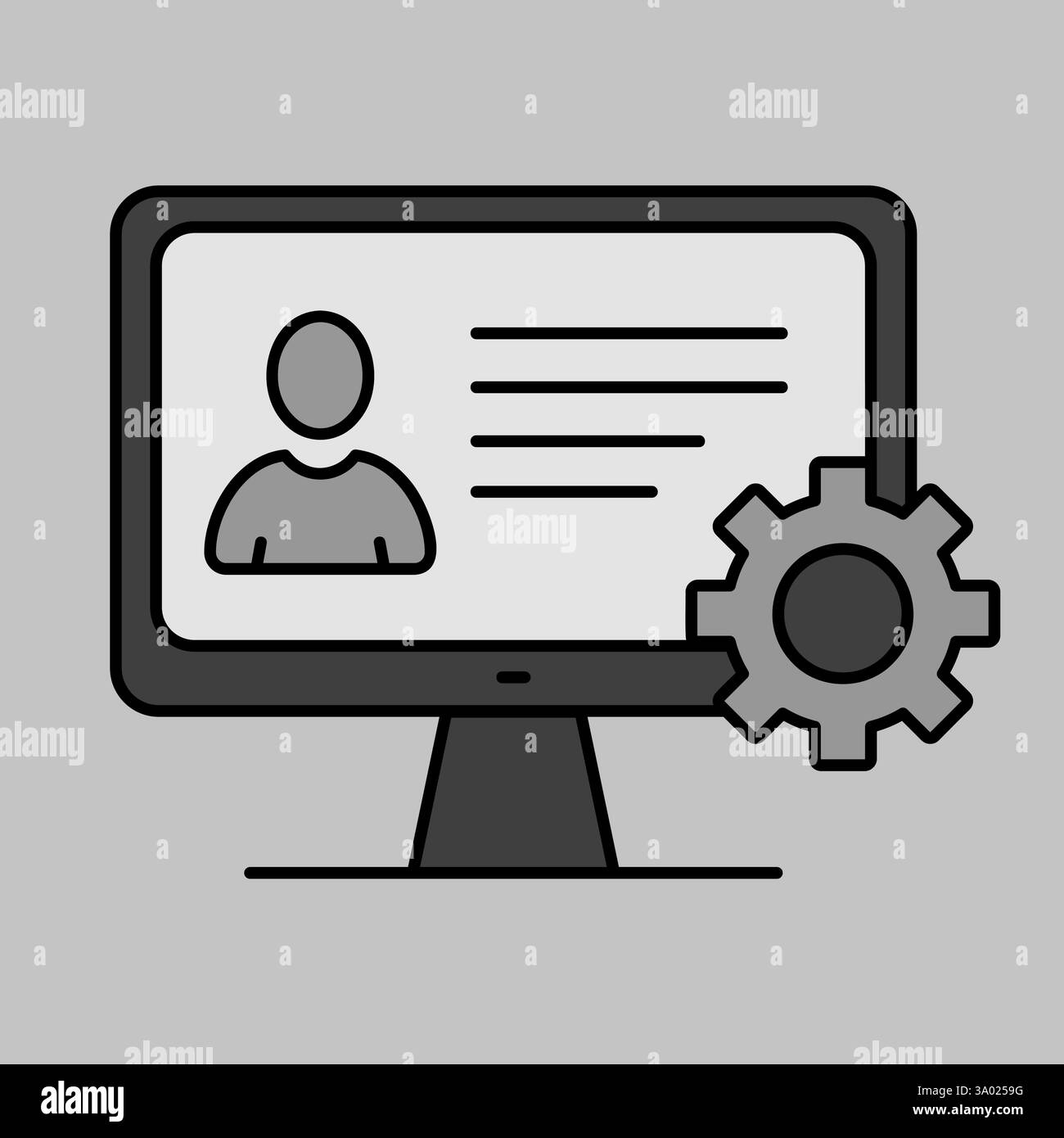 L'utente può personalizzare le impostazioni sull'icona della scala di grigi del vettore del monitor. Personalizzazione dell'interfaccia utente, programmazione. Concetto di creazione, impostazione di pagine personali e r Illustrazione Vettoriale