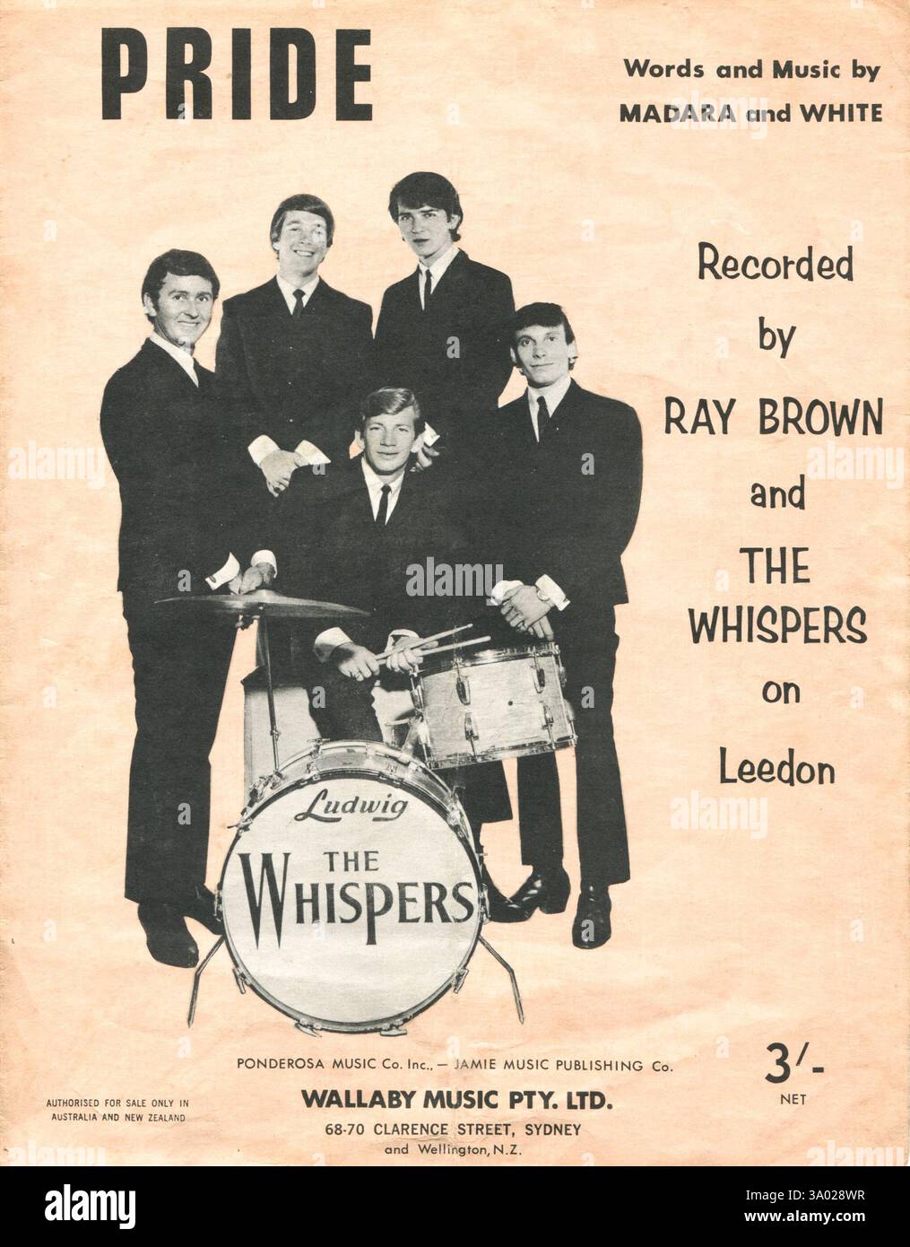 Immagine spartiti del gruppo pop australiano Ray Brown and the Whispers e la loro hit del 1965, Pride. Foto Stock