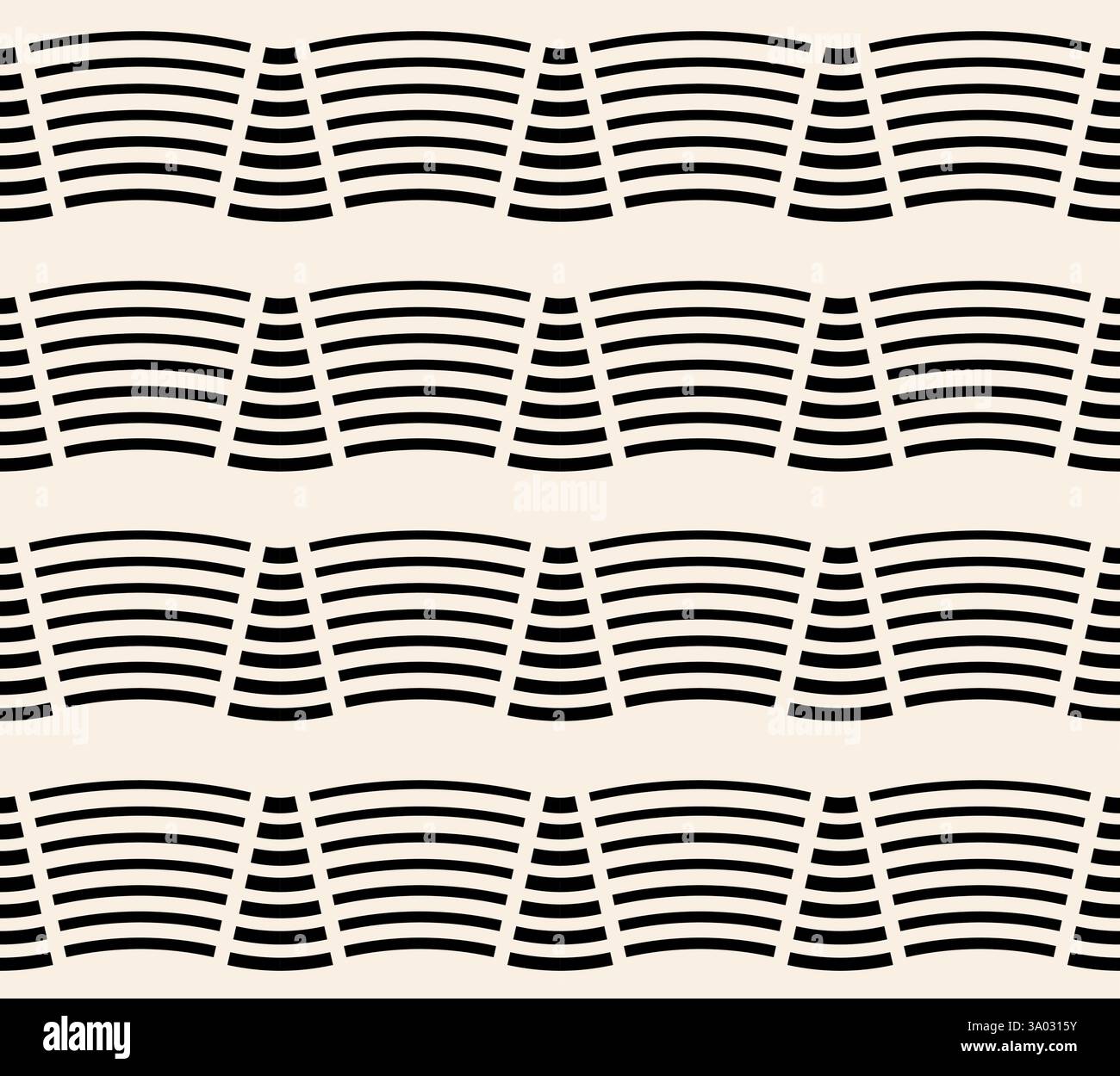 Motivo senza cuciture a righe bianco e nero. Linee dell'arco su sfondo beige. Triangoli a strisce Illustrazione Vettoriale