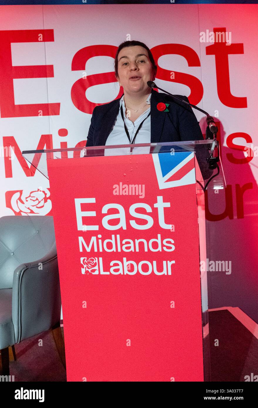 Fay Graham, Direttore regionale del Partito laburista delle Midlands Orientali, intervenendo alla Conferenza regionale del Partito Laburista delle Midlands Orientali, Leicester, Inghilterra, Foto Stock
