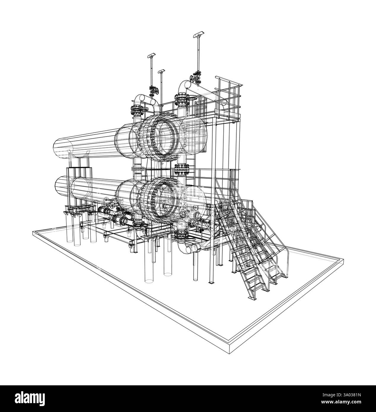 Scambiatore riscaldatore per applicazioni petrolifere. Rendering vettoriale del 3d. Illustrazione Vettoriale