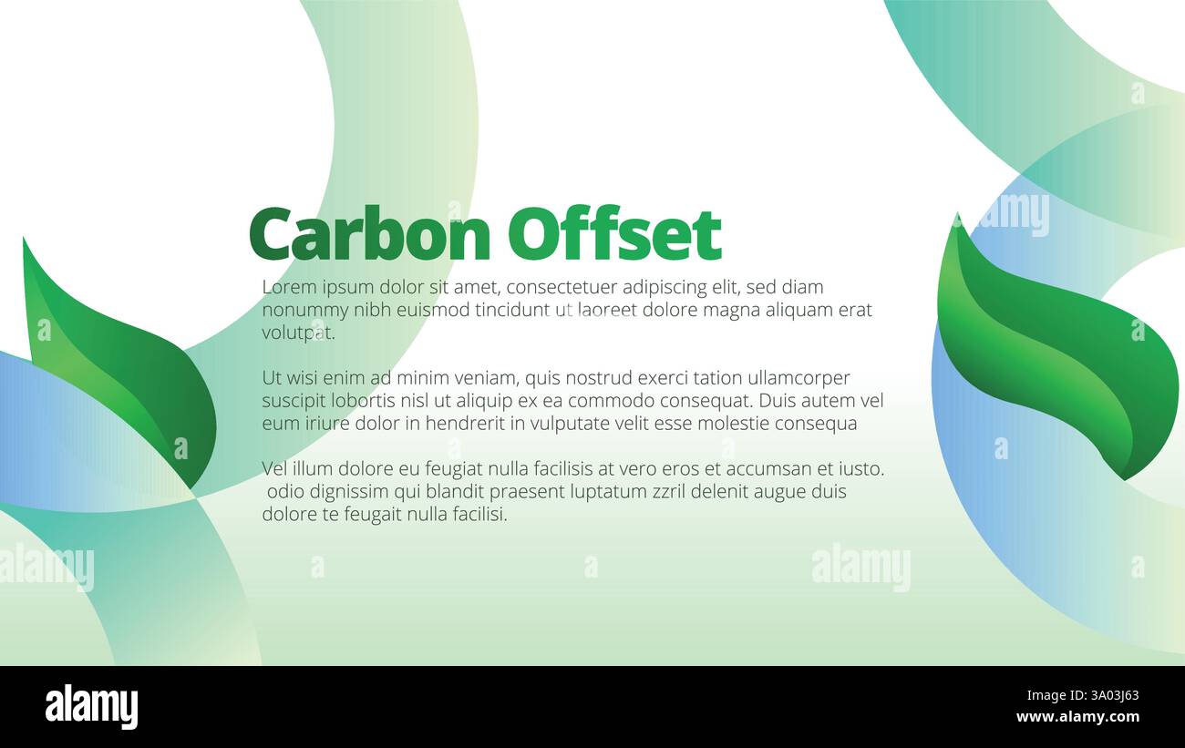Concetto di offset del carbonio. modelli di presentazione layout del report aziendale annuale. foglie verdi astratte con templ vettoriale sfumatura lineare Illustrazione Vettoriale