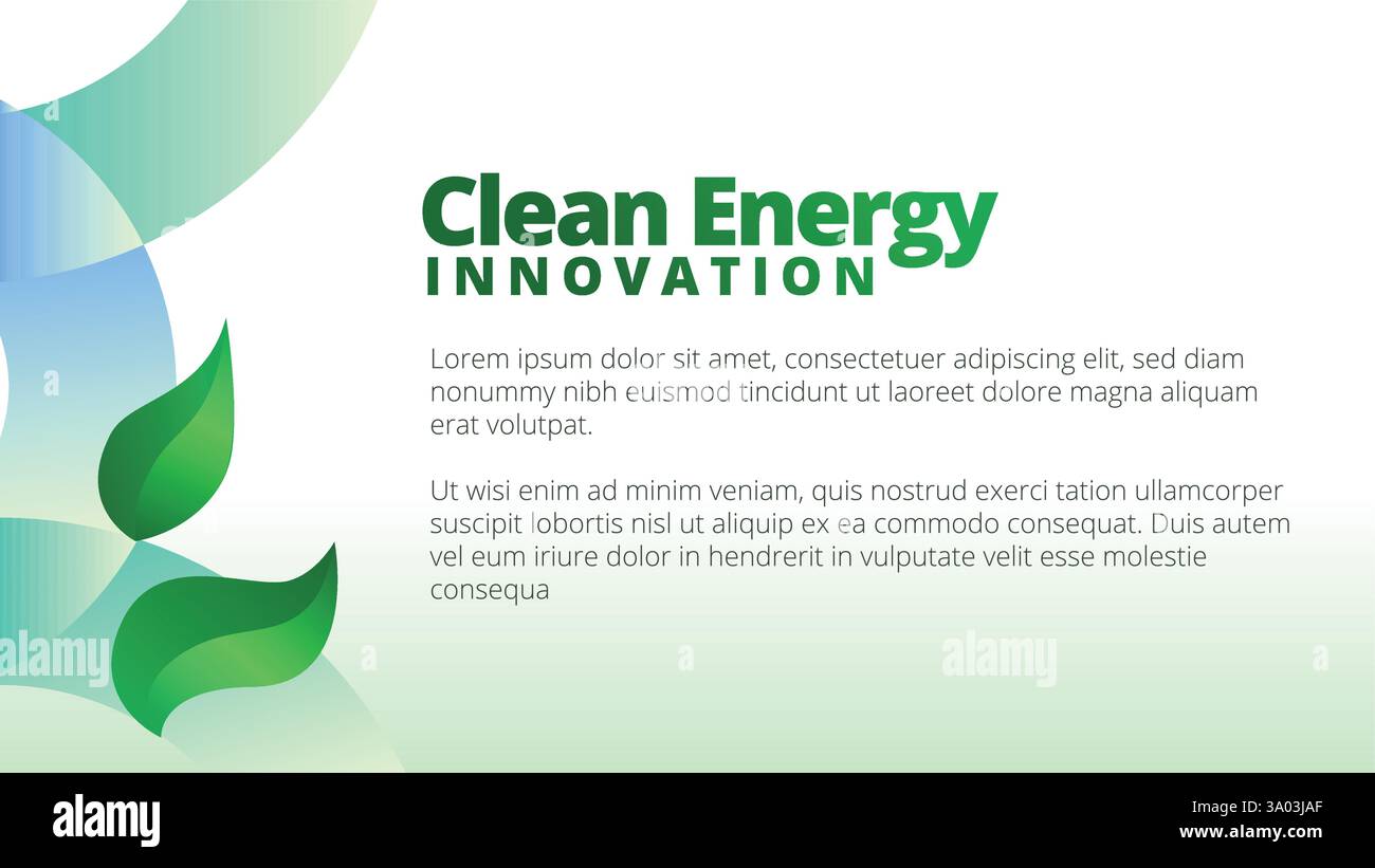 Concetto di innovazione nel settore dell'energia pulita. modelli di presentazione layout del report aziendale annuale. foglie verdi astratte con sfumatura lineare pulita Illustrazione Vettoriale