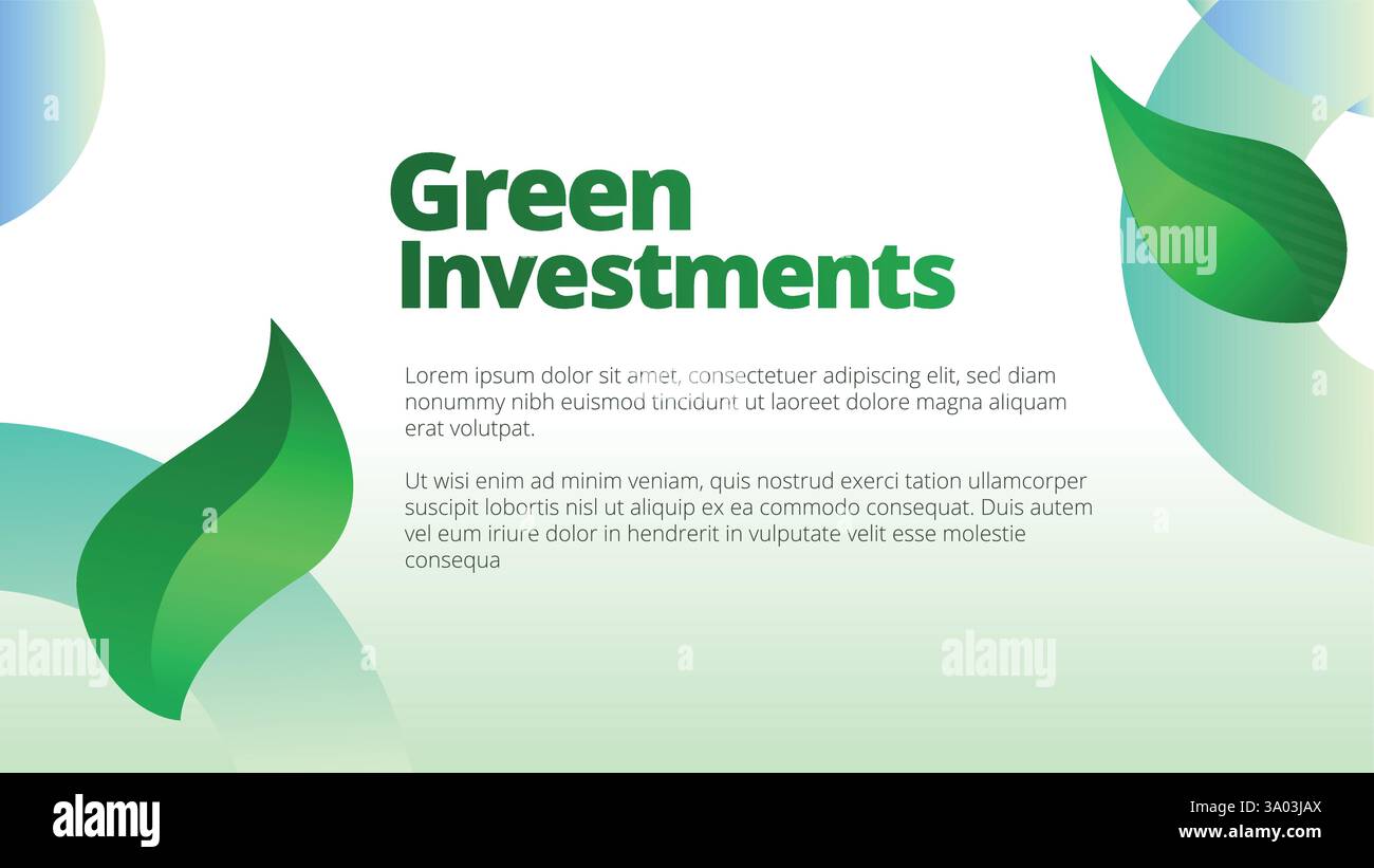 Concetto di investimenti ecologici. modelli di presentazione layout del report aziendale annuale. foglie verdi astratte con sfumatura lineare vettoriale di aspetto pulito t Illustrazione Vettoriale