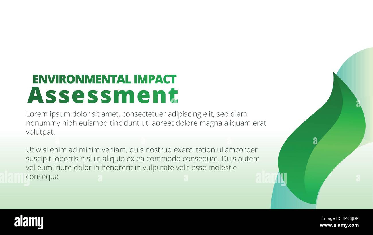 Concetto di valutazione dell'impatto ambientale. modelli di presentazione layout del report aziendale annuale. foglie verdi astratte con sfumatura lineare pulita Illustrazione Vettoriale
