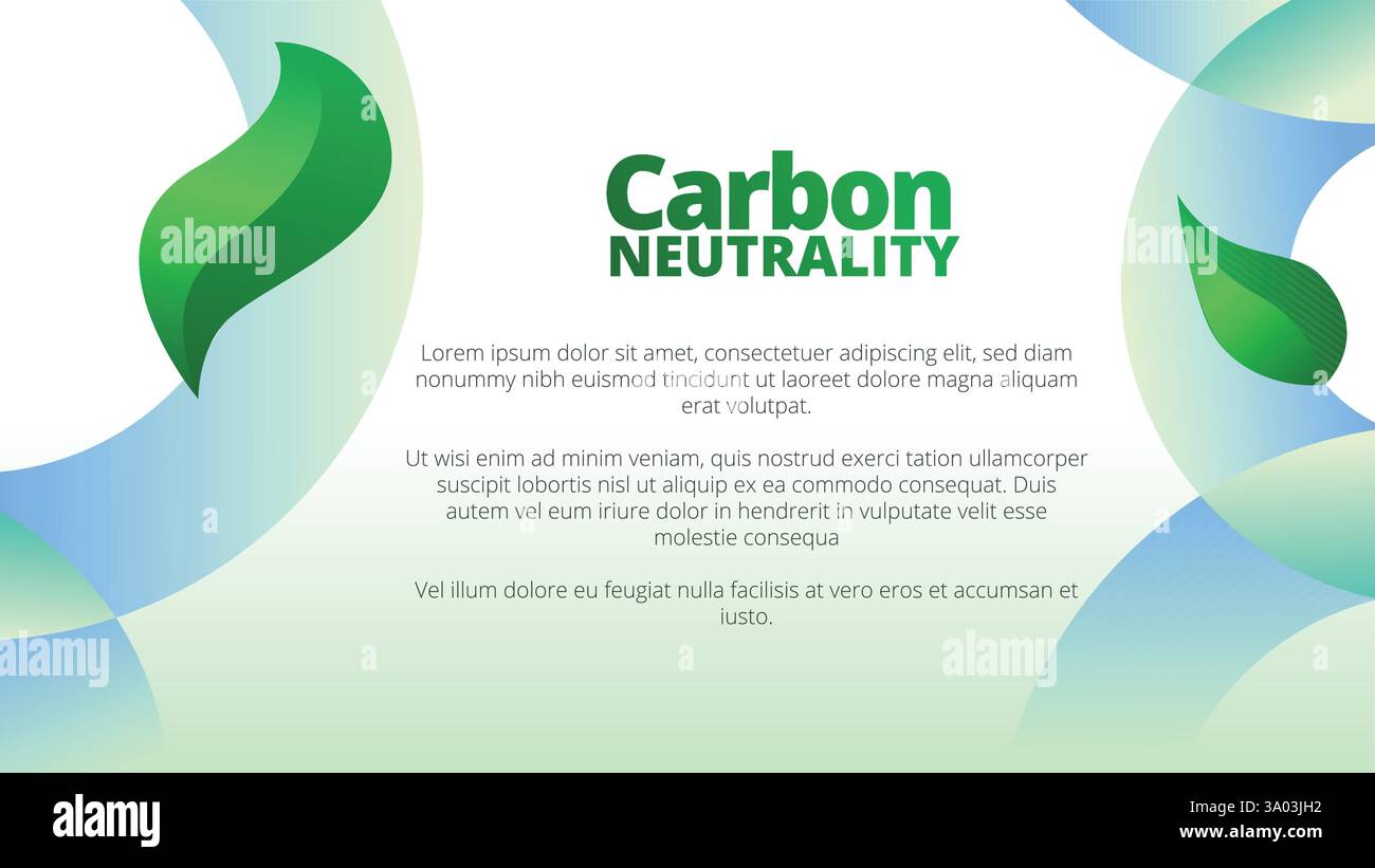 Concetto di neutralità del carbonio. modelli di presentazione layout del report aziendale annuale. foglie verdi astratte con sfumatura lineare vettoriale di aspetto pulito t Illustrazione Vettoriale
