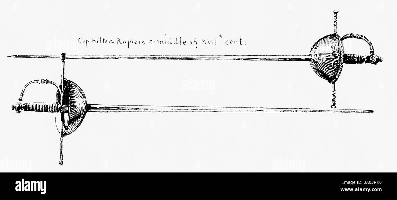Cup Hilted rapiers, circa metà del XVII secolo. From the Graphic - An Illustrated Weekly Newspaper, pubblicato nel 1897. Foto Stock