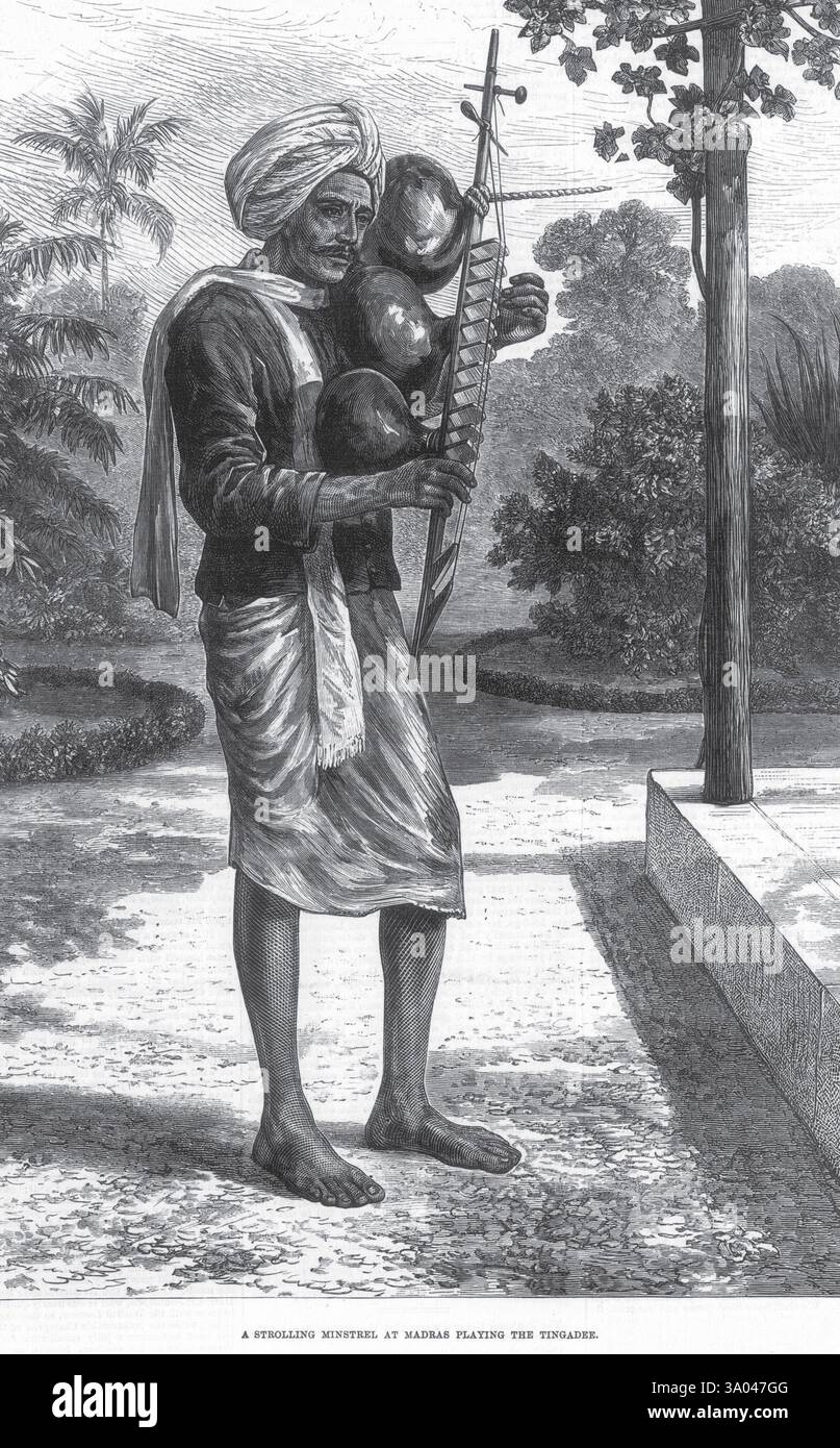 Vista generale passeggiando al Minstrel di Madras suonando Tingadee, Chennai, Tamil Nadu, India, Asia Foto Stock