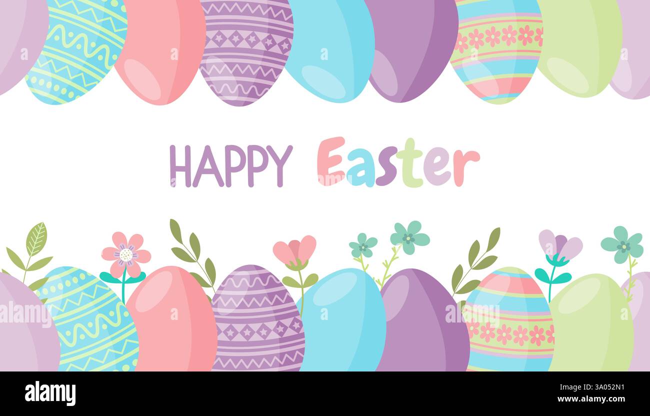 Cornice per le uova di Pasqua in fiore durante le vacanze di primavera Illustrazione Vettoriale
