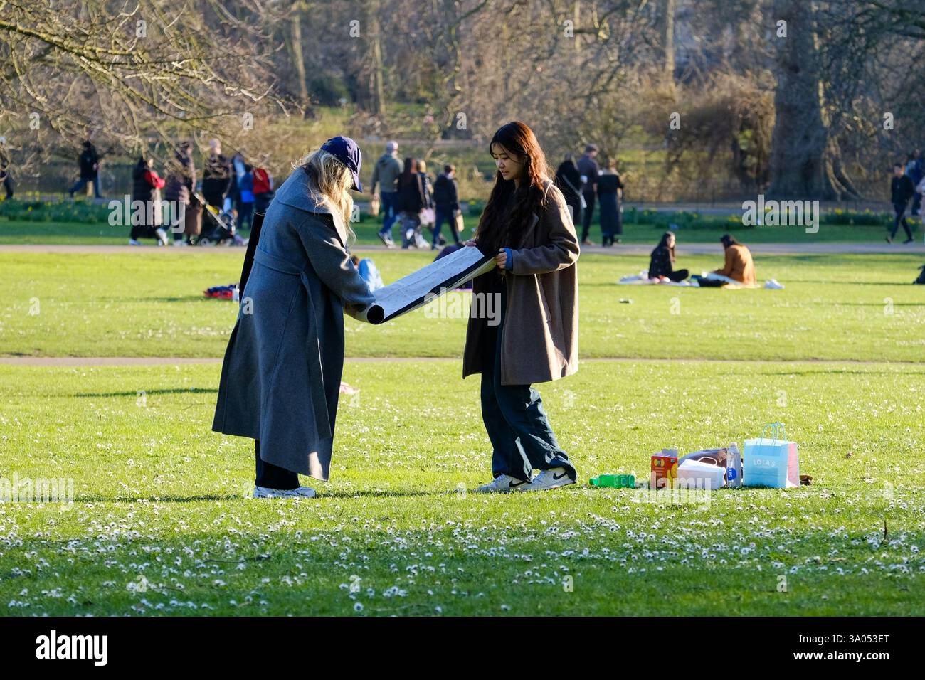 Londra, Regno Unito. 2 marzo 2025. I visitatori del St James's Park apprezzano il sole primaverile mentre i narcisi iniziano a fiorire. Il sole e le temperature più miti continueranno per tutta la prossima settimana. Credito: Fotografia dell'undicesima ora/Alamy Live News Foto Stock
