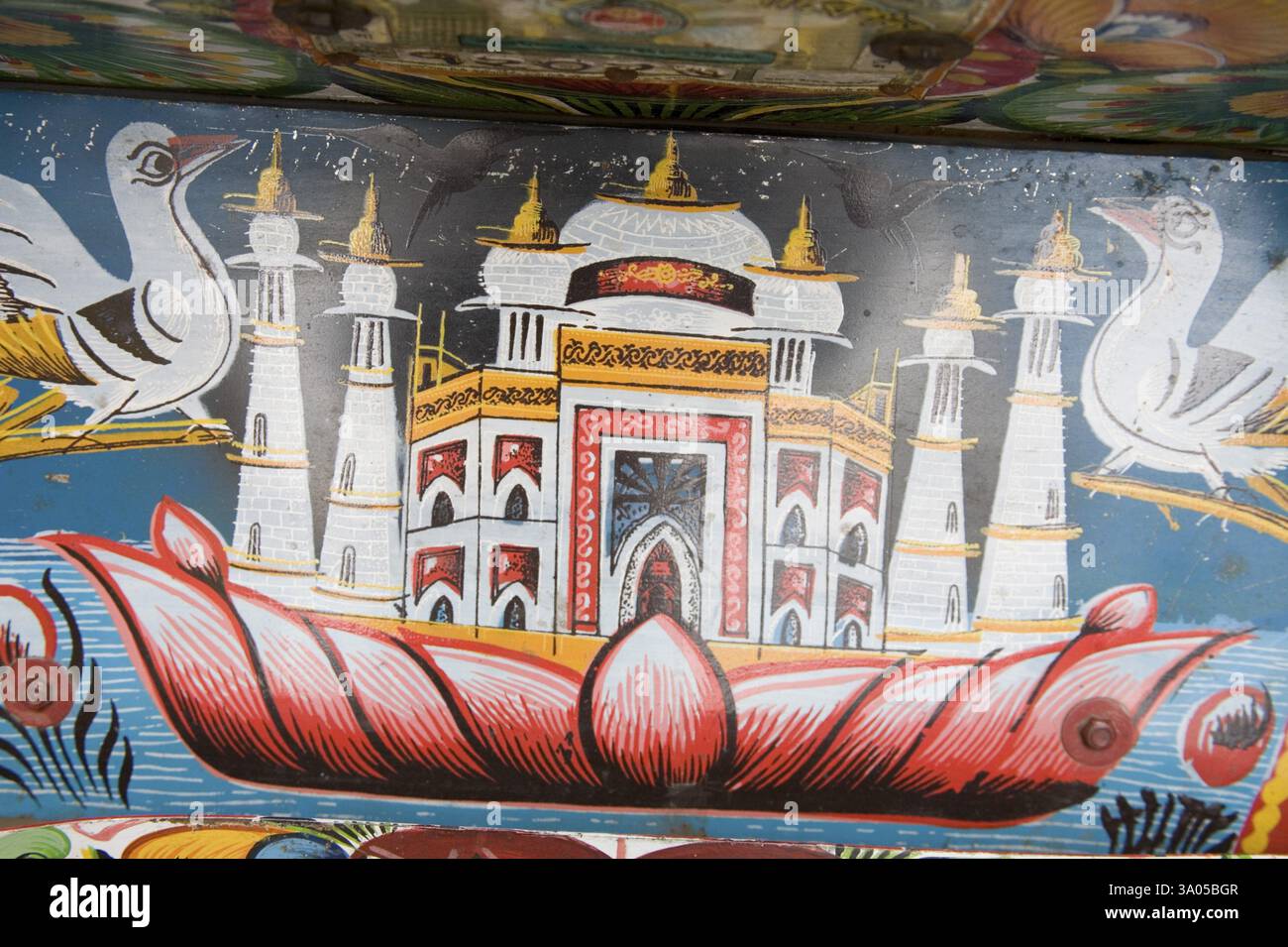 Pittura di Taj Mahal sulla copertina del risciò, Dhaka, Bangladesh, Asia Foto Stock