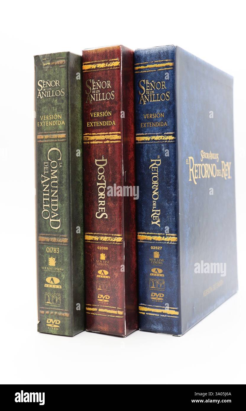 dvd del signore degli anelli, versione estesa da collezione, tutti e tre i film. Foto Stock