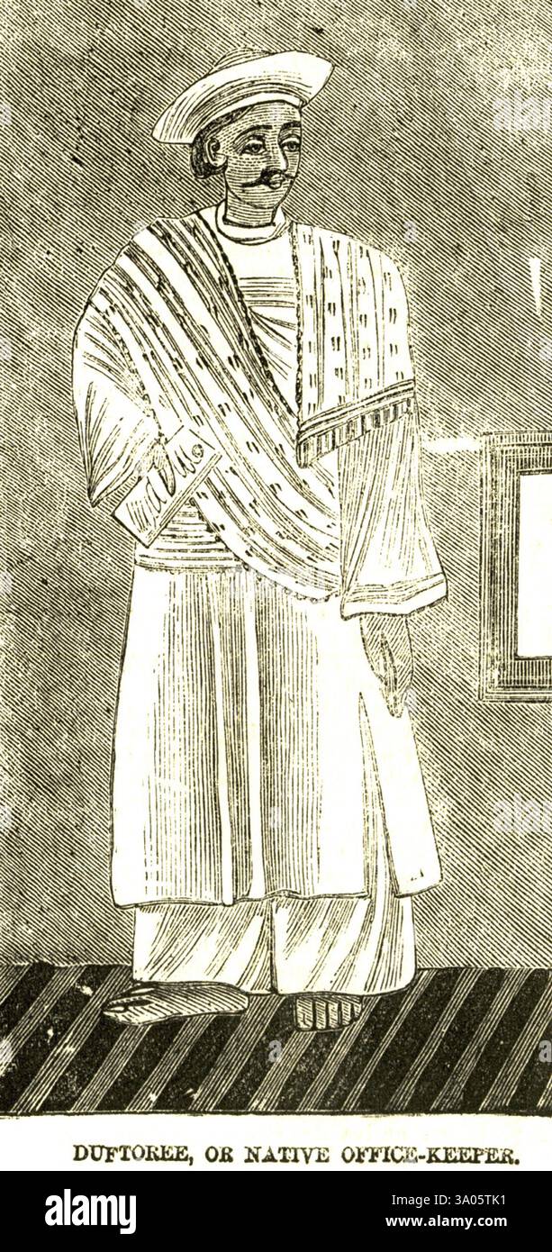 Ritratti litografici, duftoree, o guardiano ufficiale nativo, India, Asia Foto Stock