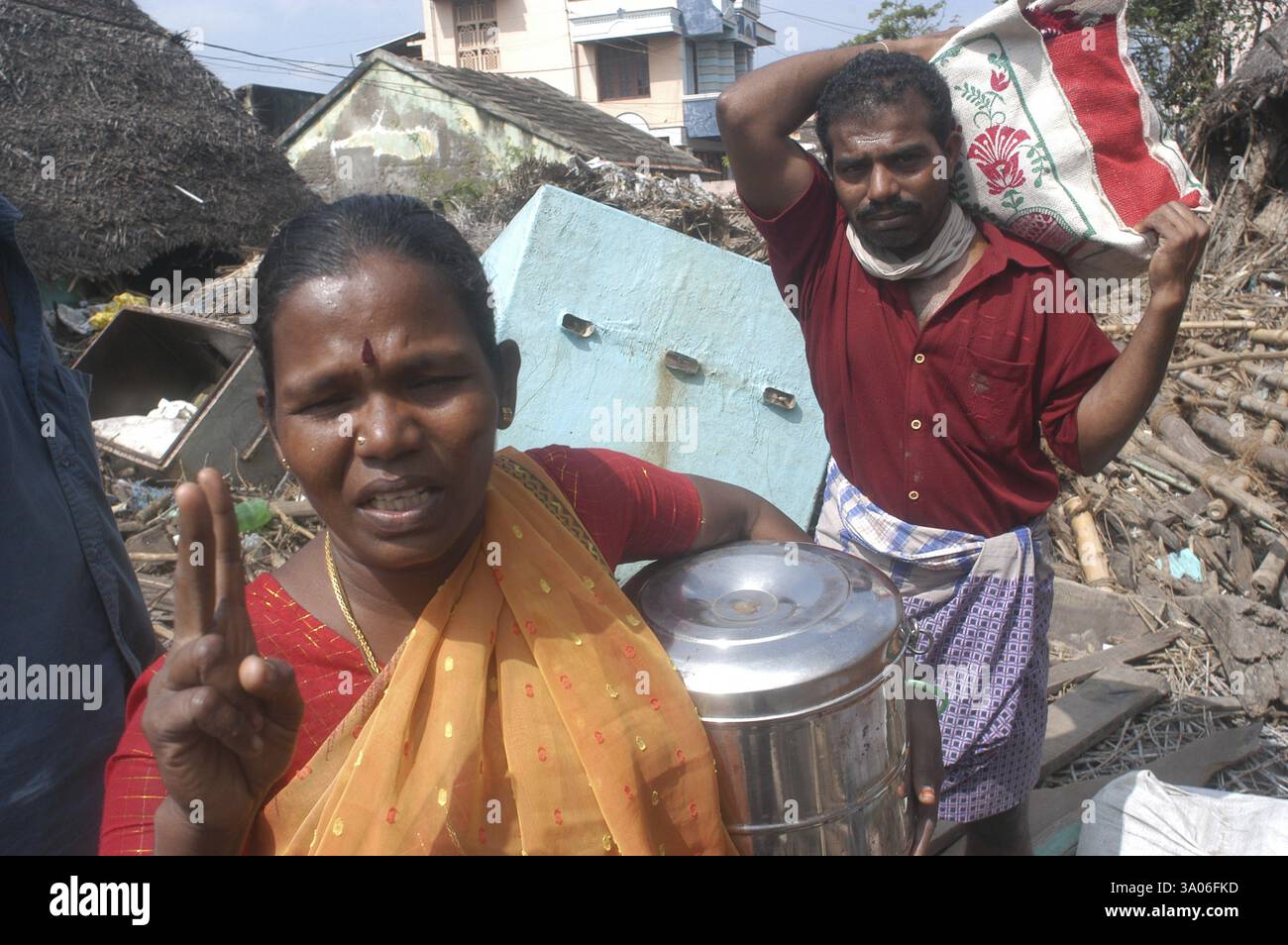 Danni, catastrofe naturale terremoto dello tsunami sul fondo del mare, Nagapattinum, Velankanni, Tamil Nadu, Oceano Indiano, India - 27 dicembre 2004 Foto Stock