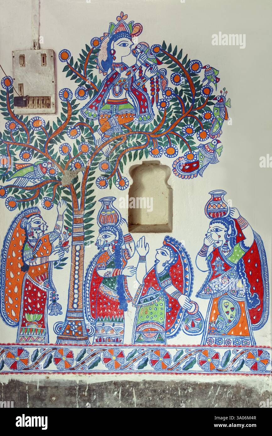 Dipinto sul muro Madhubani Bihar India Asia Foto Stock