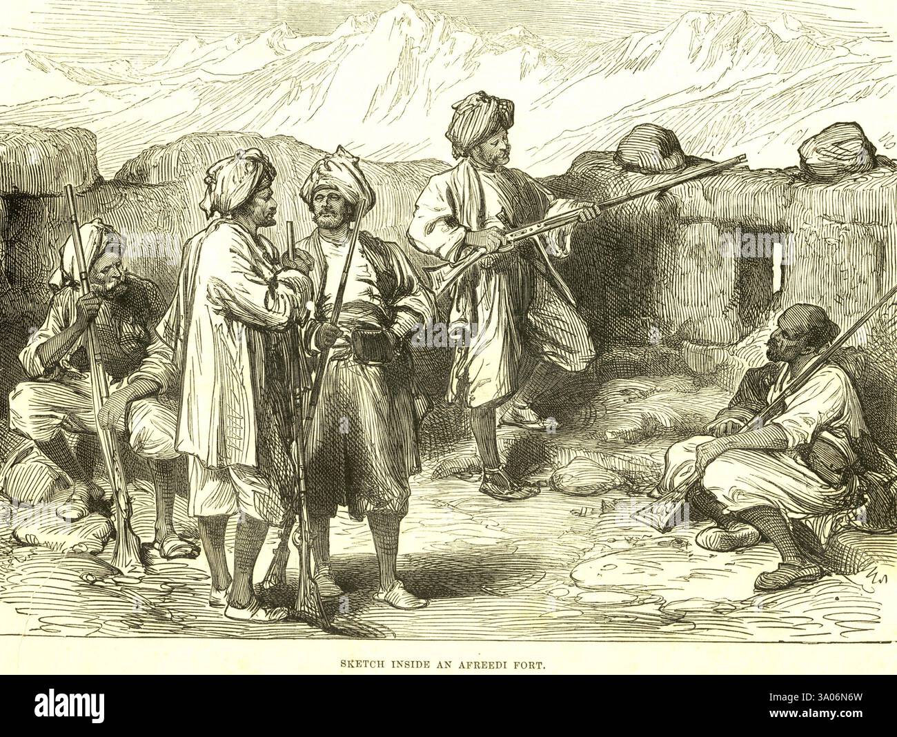 L'ammutinamento militare e dell'immunità vede Sketch all'interno di un forte Afreedi, India, Asia Foto Stock