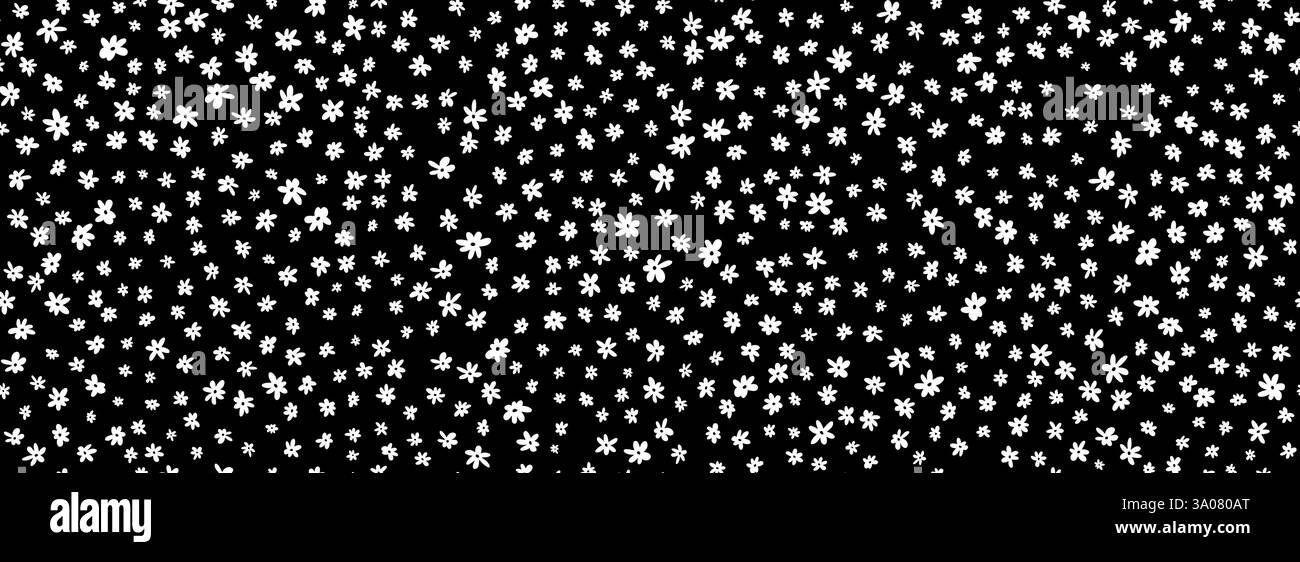 Piccoli fiori senza cuciture. Bianco e nero, fantasia ripetuta. Sfondo floreale per stampa tessile, campione di tessuto, ornamento per abiti, ornamento per abiti. Carta da parati Vector carina e romantica Illustrazione Vettoriale