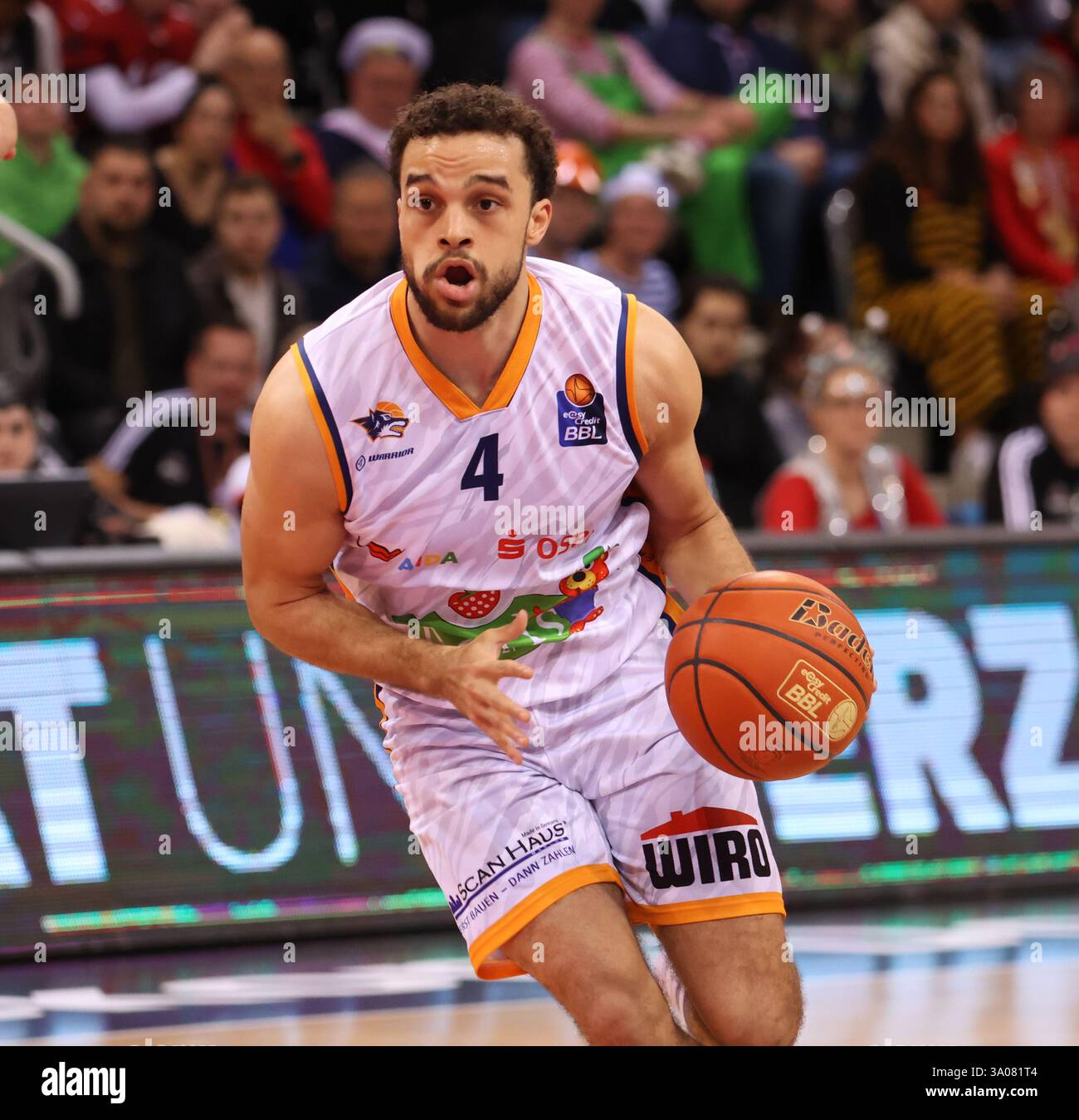 Bonn, Germania. 1 marzo 2025. Elias Bagette (Rostock), Telekom Baskets Bonn vs Rostock Seawolves, easyCredit BBL, Matchday 22, Bonn, 01.03.2025. Crediti: Juergen Schwarz/Alamy Live News Foto Stock