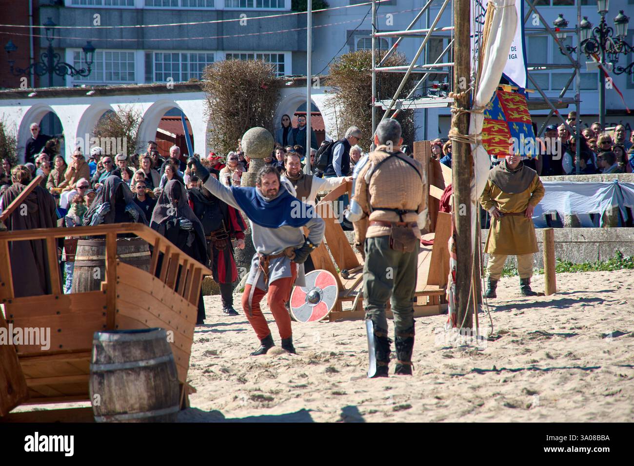 Baiona,Pontevedra,Spagna;2 marzo 2025:il festival Arribada a Baiona, Spagna, celebra l'arrivo di la Pinta nel 1493, la prima nave a portare notizie Foto Stock