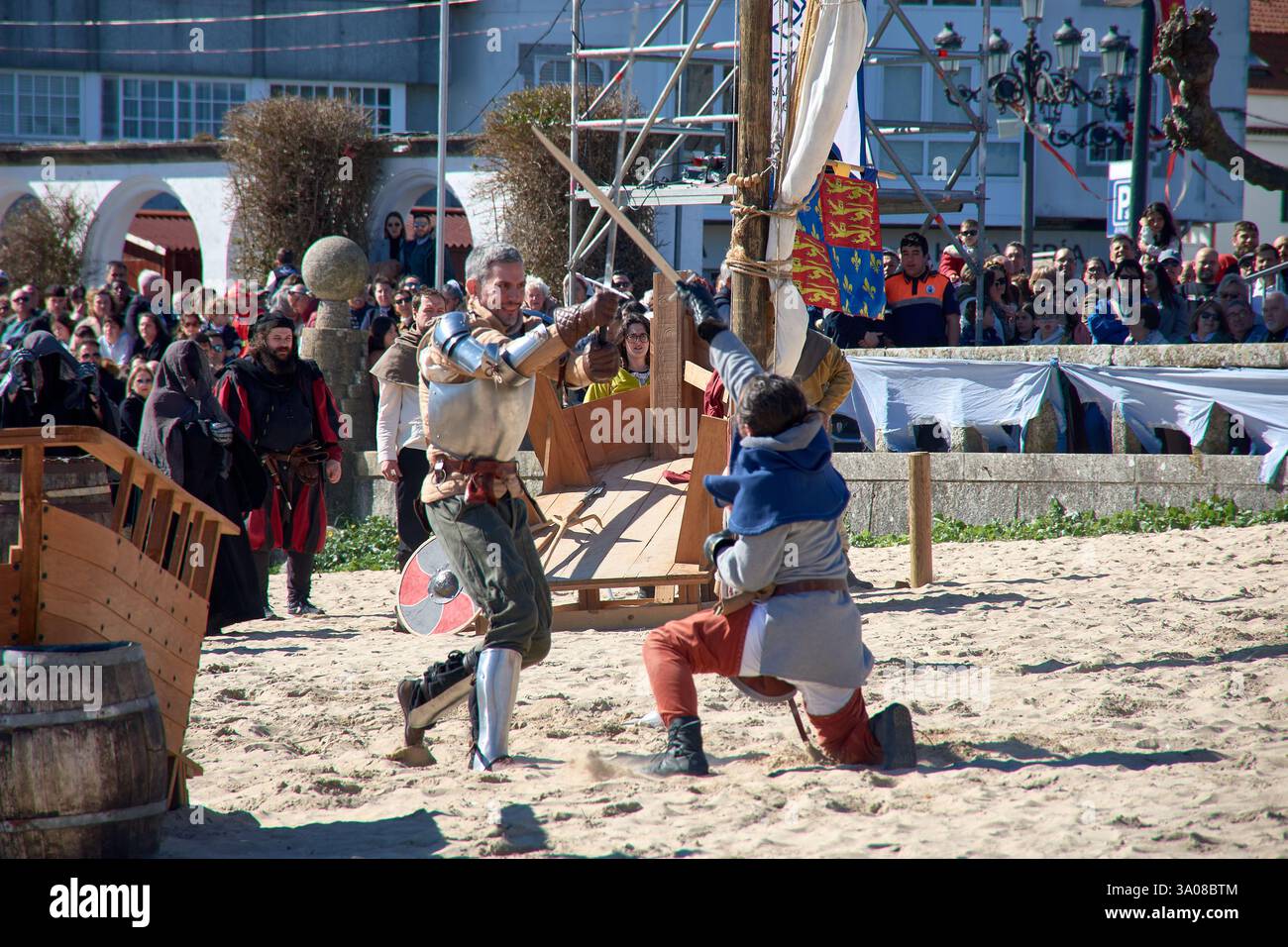 Baiona,Pontevedra,Spagna;2 marzo 2025:il festival Arribada a Baiona, Spagna, celebra l'arrivo di la Pinta nel 1493, la prima nave a portare notizie Foto Stock