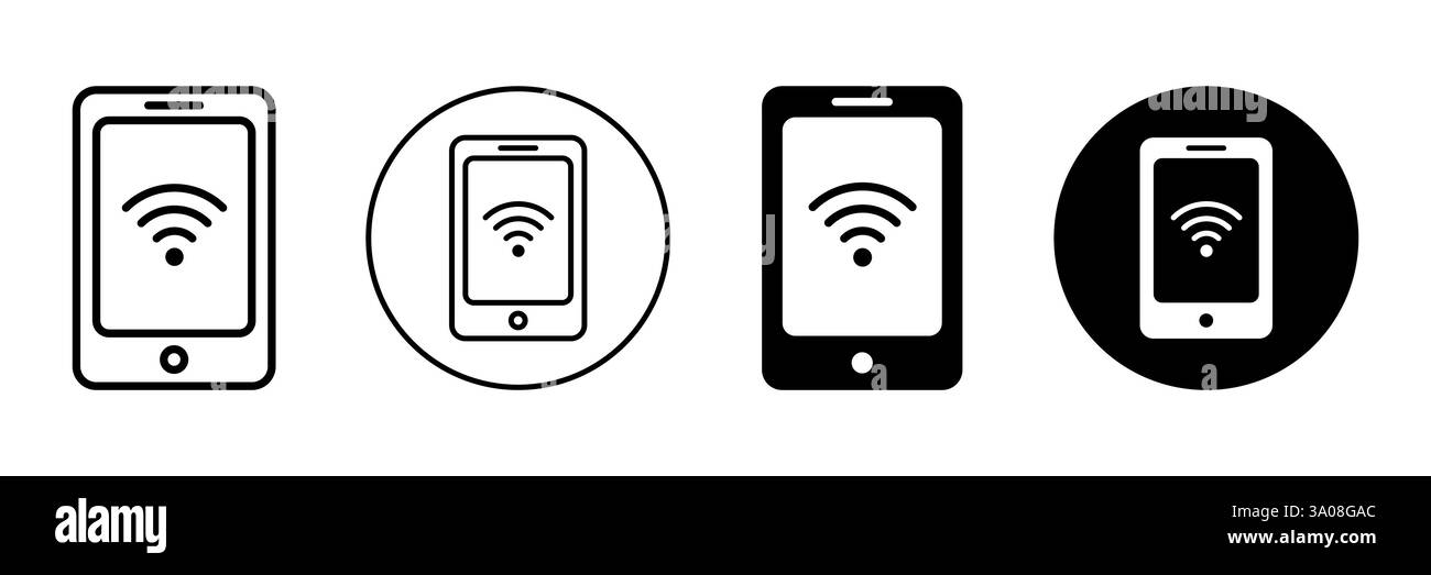 Raccolta di icone del telefono cellulare con simboli di connettività wireless Illustrazione Vettoriale