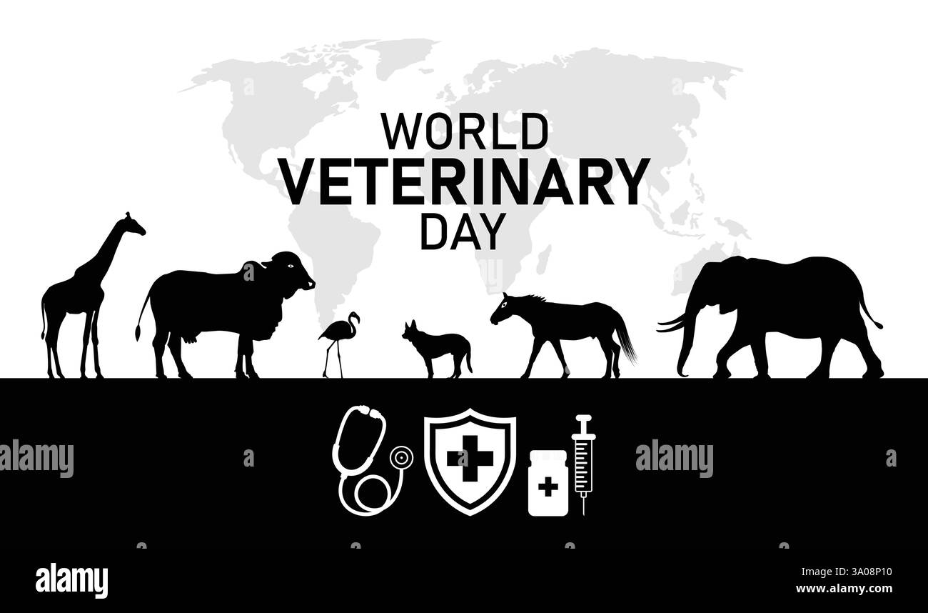 Giornata Mondiale della veterinaria – salute degli animali, benessere e Scienza veterinaria Illustrazione Vettoriale
