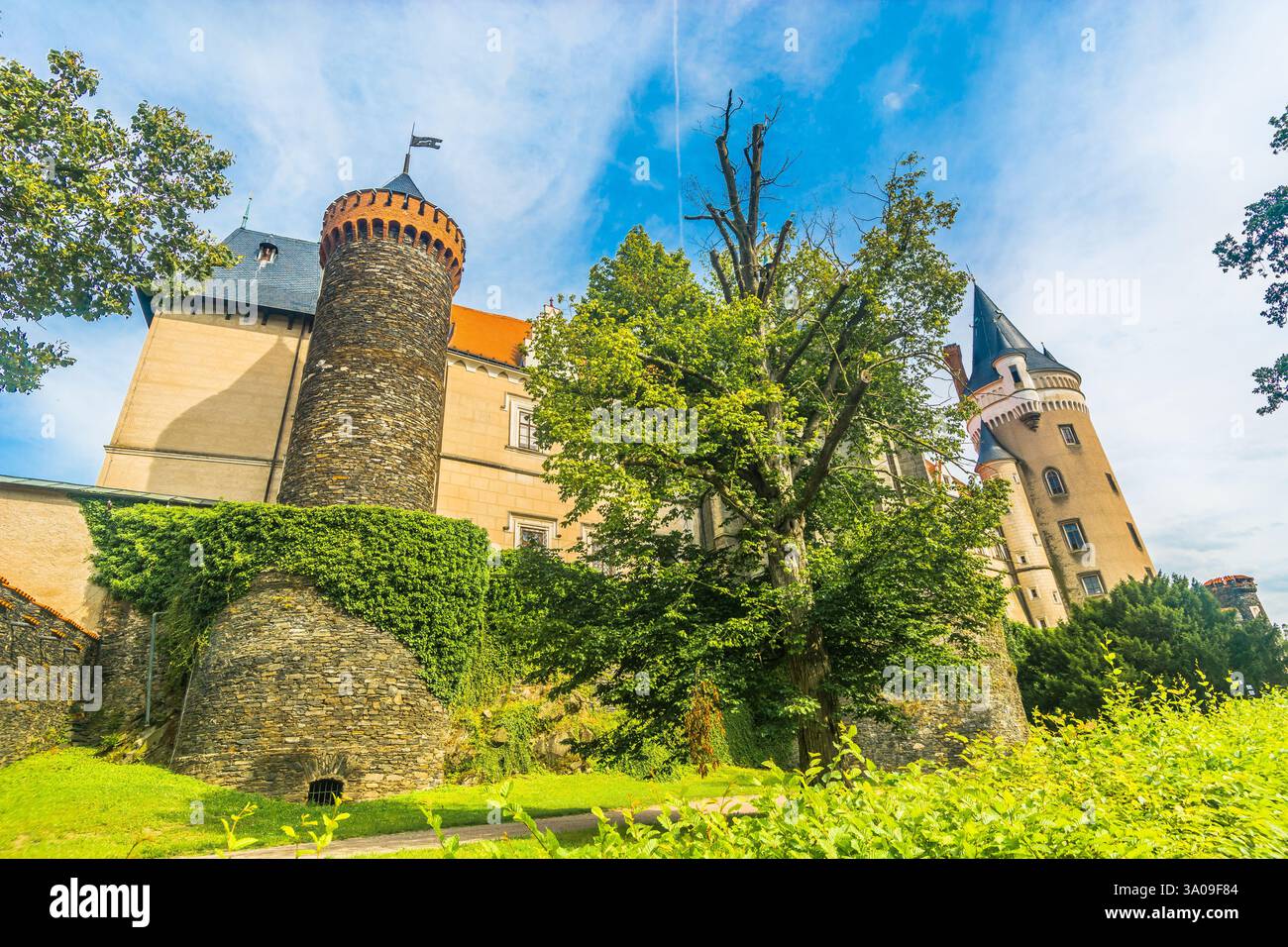 Esterno Dettagli architettonici del Castello di Zleby, Repubblica Ceca Foto Stock