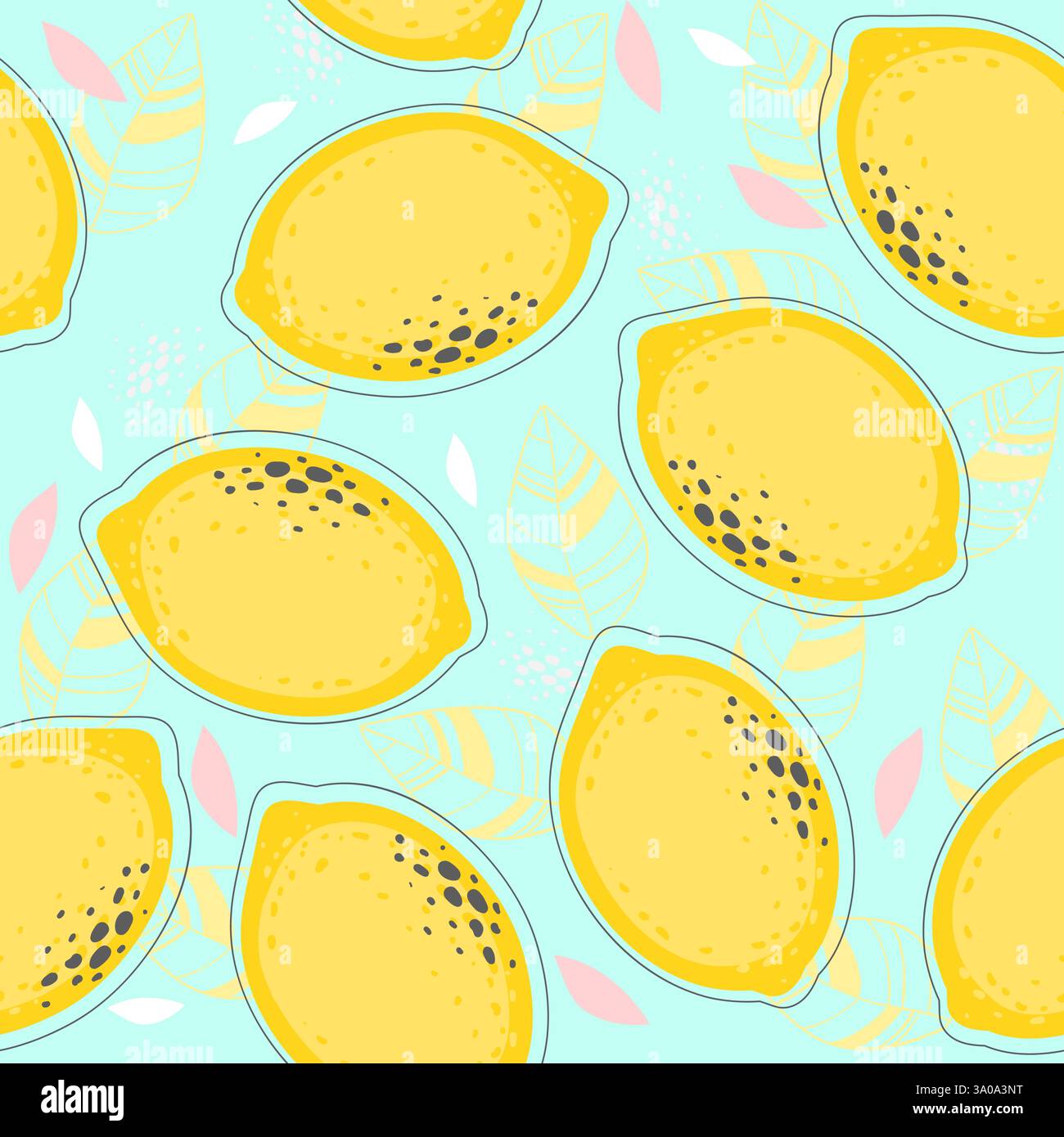 Sfondo con motivo senza cuciture e limoni gialli. Illustrazione Vettoriale