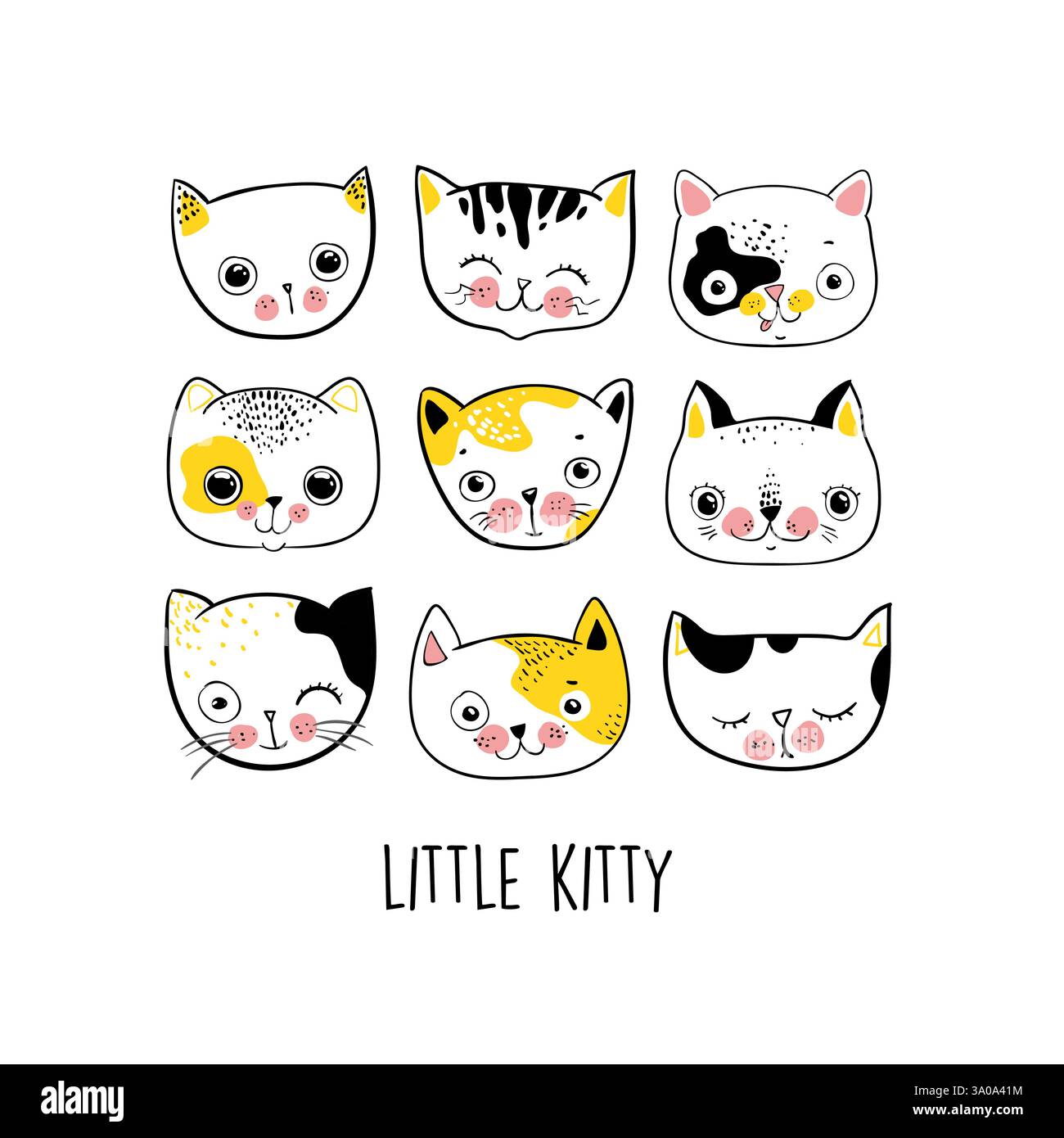 Set di felini, simpatici gattini, perfetti per t-shirt, adesivi, stampe e altro ancora Illustrazione Vettoriale