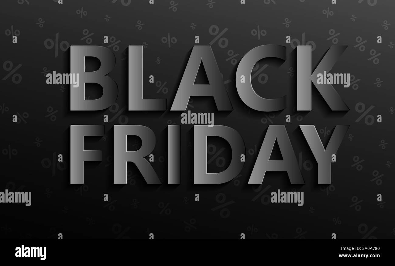 Banner orizzontale nero per le vendite del Black Friday. Testo 3d del Black friday. Banner vettoriale per negozi, Web, negozi, aziende e altro. Illustrazione Vettoriale