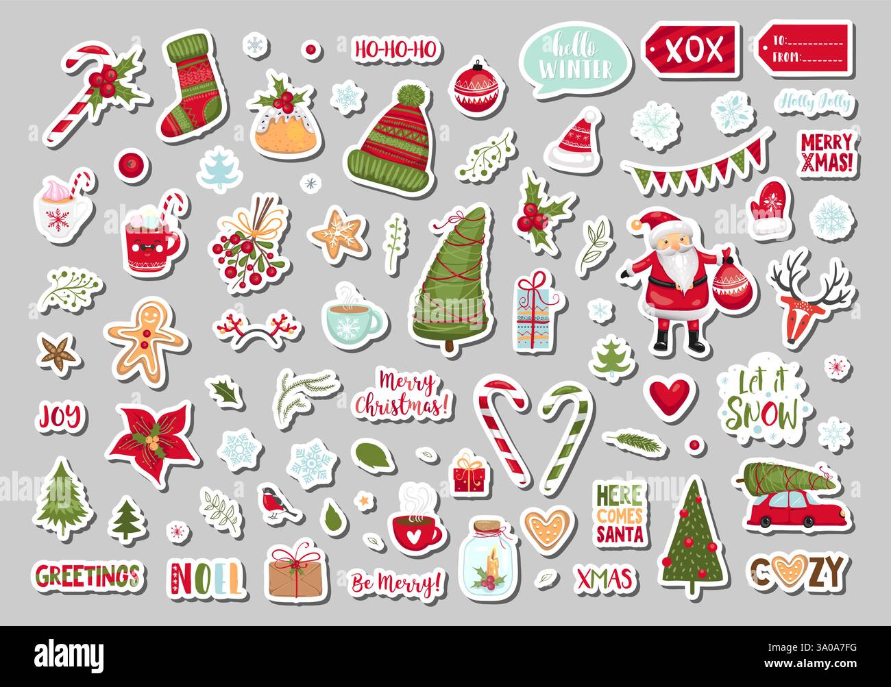 Set di etichette regalo per buon Natale e felice anno nuovo, modelli stampabili di biglietti per le feste, design di etichette. Illustrazione vettoriale Illustrazione Vettoriale