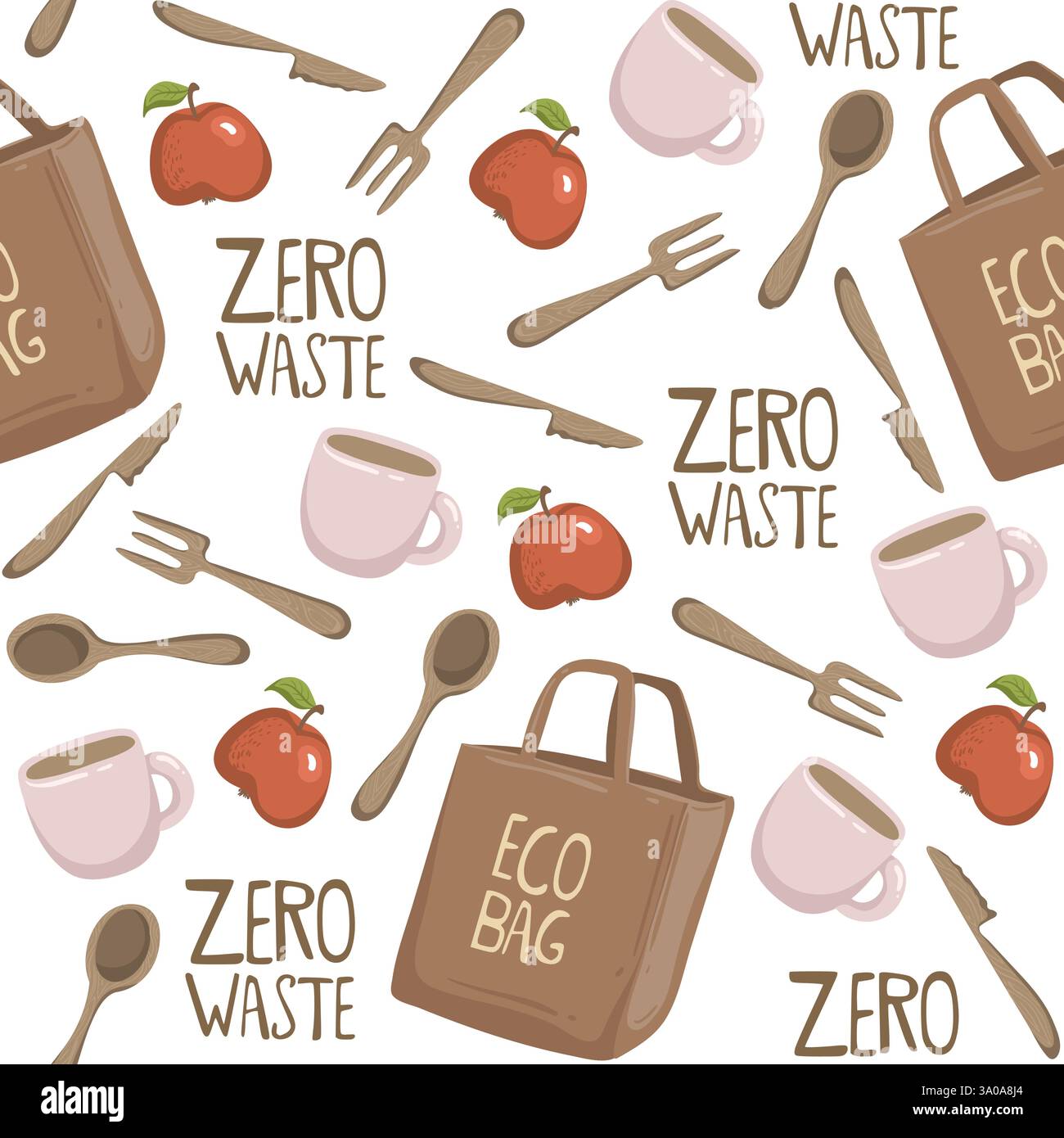 Zero rifiuti su sfondo disegnato a mano. Modello senza cuciture con zero elementi di scarto. Illustrazione vettoriale EPS 10. motivo senza cuciture Illustrazione Vettoriale