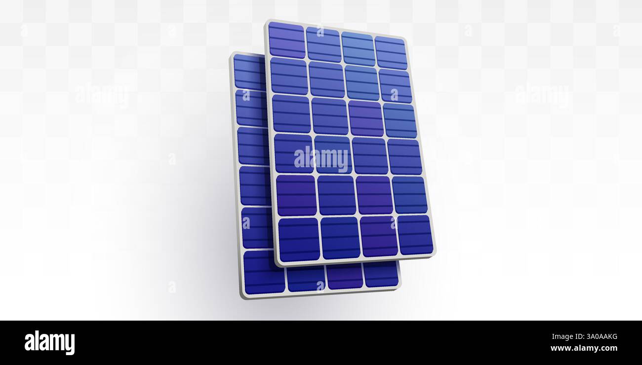 Pannello solare. Energia solare. Cella solare 3d isolata su sfondo bianco. Illustrazione vettoriale. Illustrazione Vettoriale