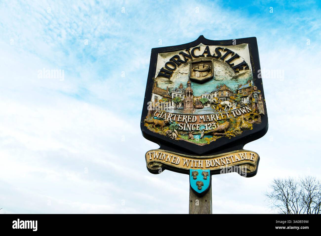 Horncastle, Horncastle Regno Unito, cartello di benvenuto Horncastle, cartello, cartello, Horncastle Lincolnshire, Horncastle Town, Lincolnshire, Regno Unito, Inghilterra, cartello di benvenuto, Foto Stock