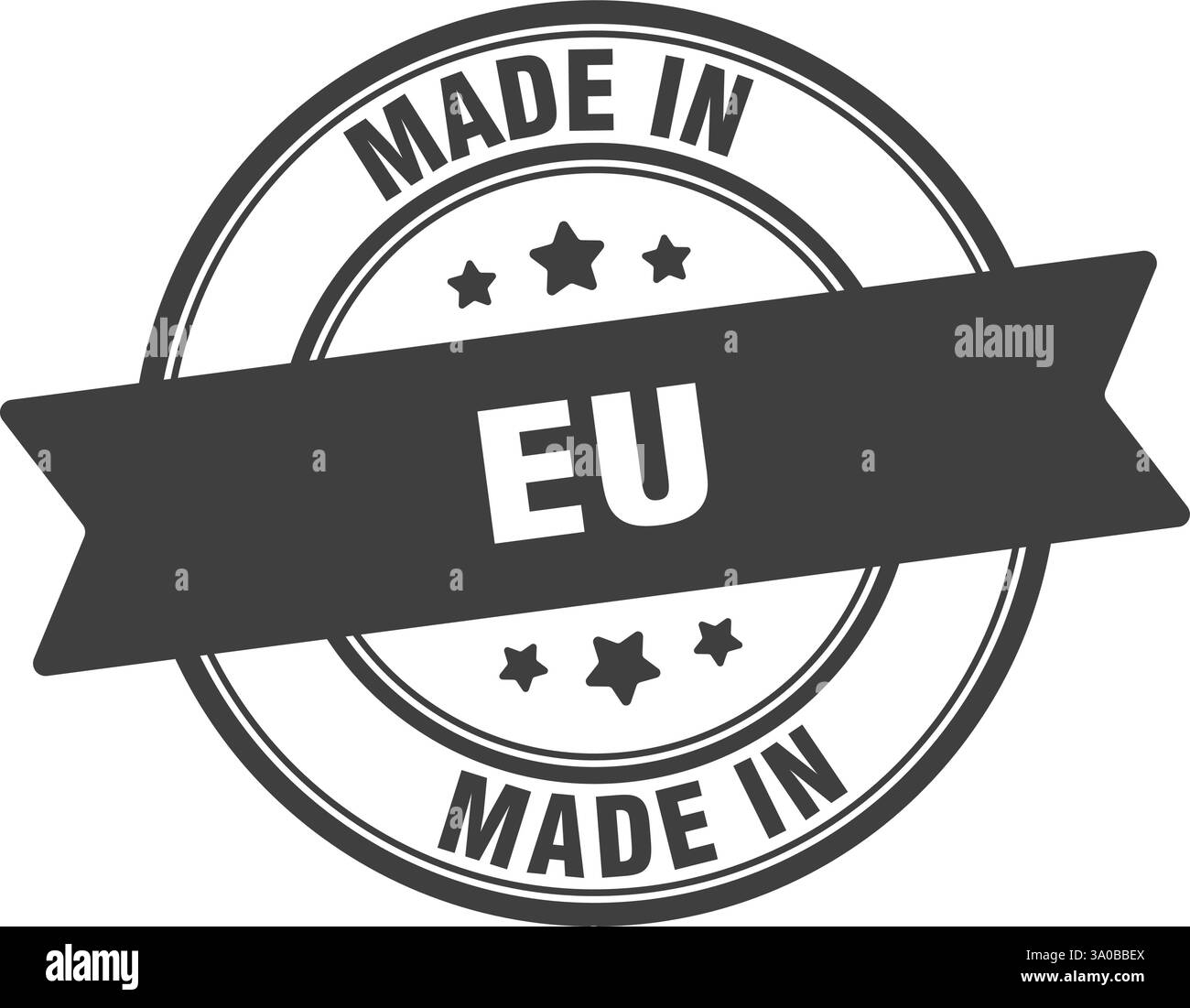 Fabbricato in francobollo ue. Cartello rotondo prodotto in ue Illustrazione Vettoriale