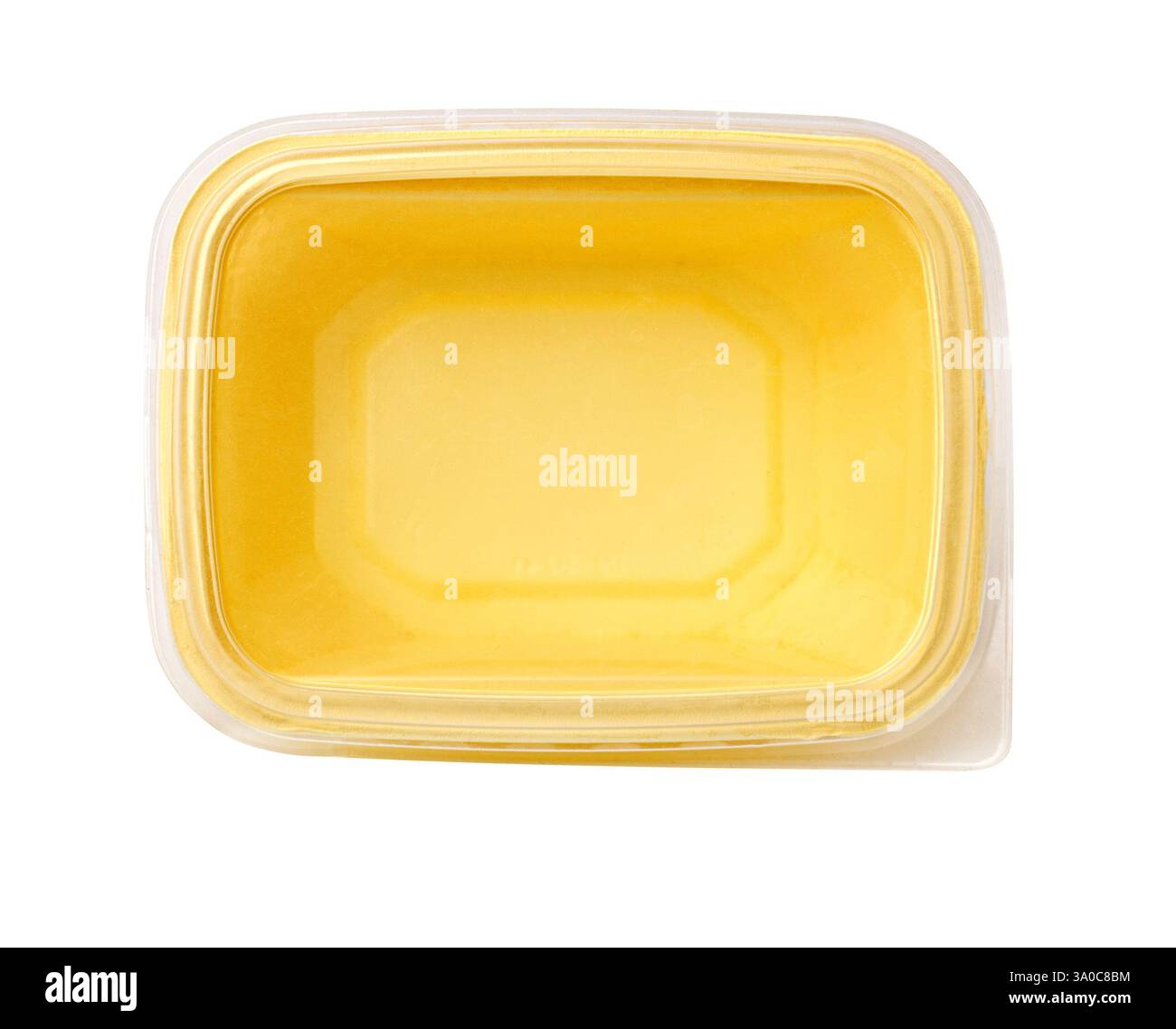 Contenitore rettangolare in plastica , chiuso con coperchio trasparente, isolato su sfondo bianco, vista dall'alto, ritaglio Foto Stock