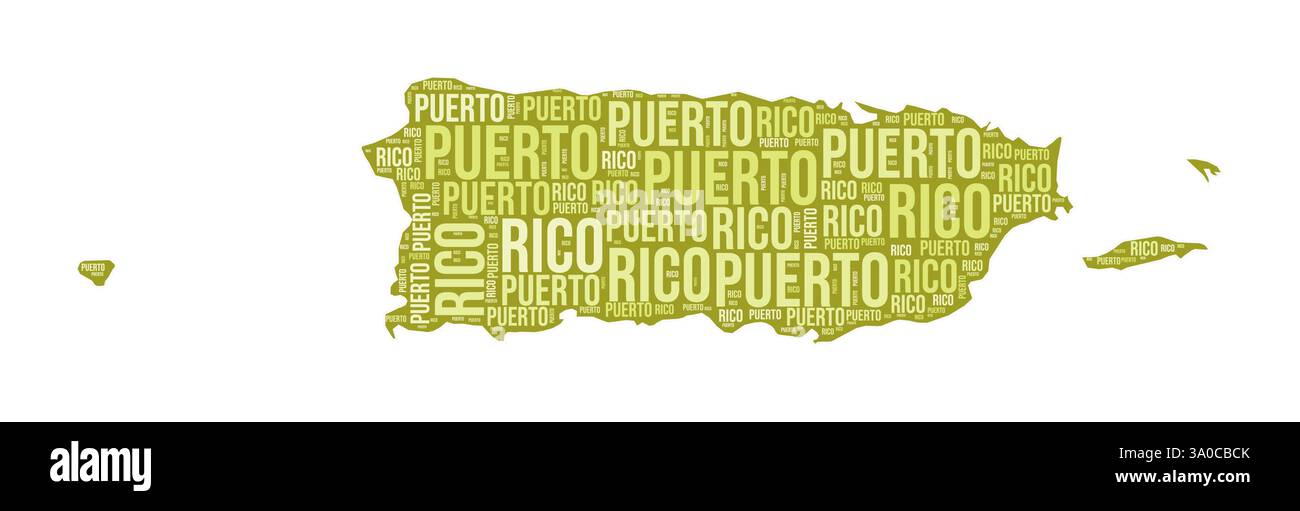A Porto Rico. Cloud di parole del paese con divisione regionale. Illustrazione a colori di Porto Rico. Fumetto nomi area. Illustrazione vettoriale. Illustrazione Vettoriale