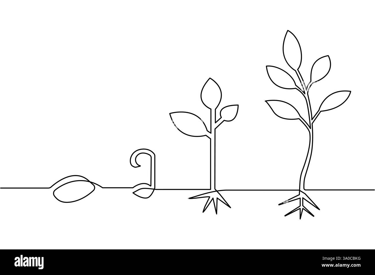 Disegno continuo su una riga delle fasi di crescita delle piante e illustrazione dei loghi agricoli in formato pro vettoriale Illustrazione Vettoriale