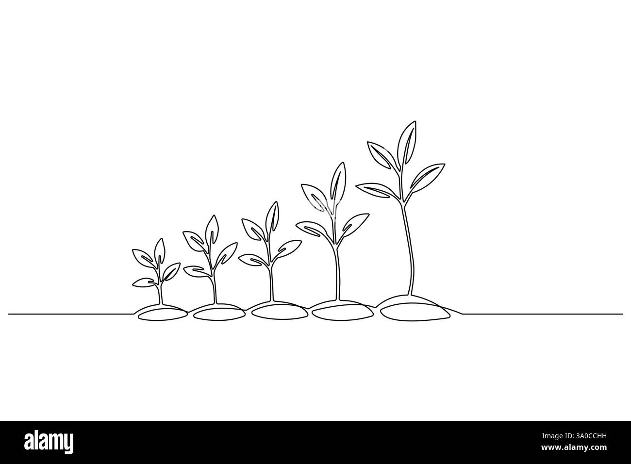 Disegno continuo su una riga delle fasi di crescita delle piante e illustrazione dei loghi agricoli in formato pro vettoriale Illustrazione Vettoriale