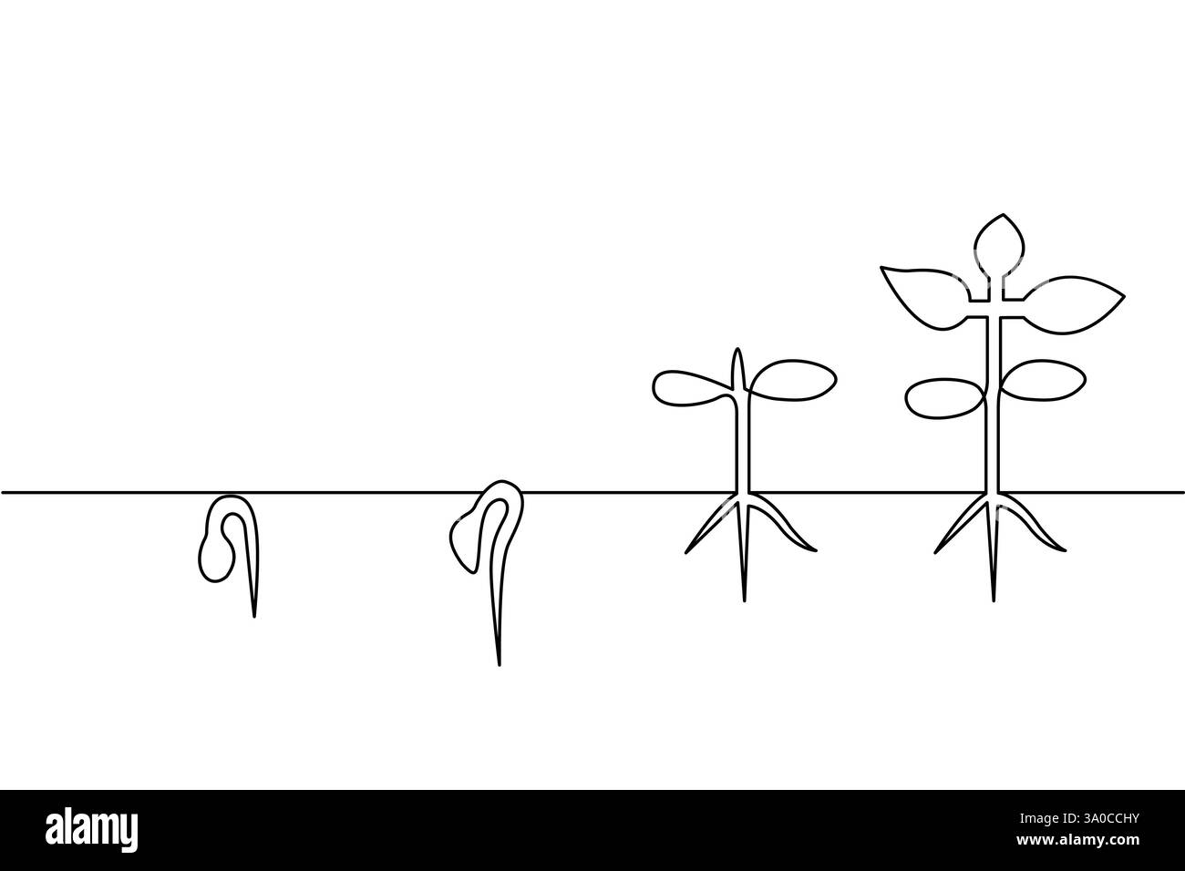 Disegno continuo su una riga delle fasi di crescita delle piante e illustrazione dei loghi agricoli in formato pro vettoriale Illustrazione Vettoriale