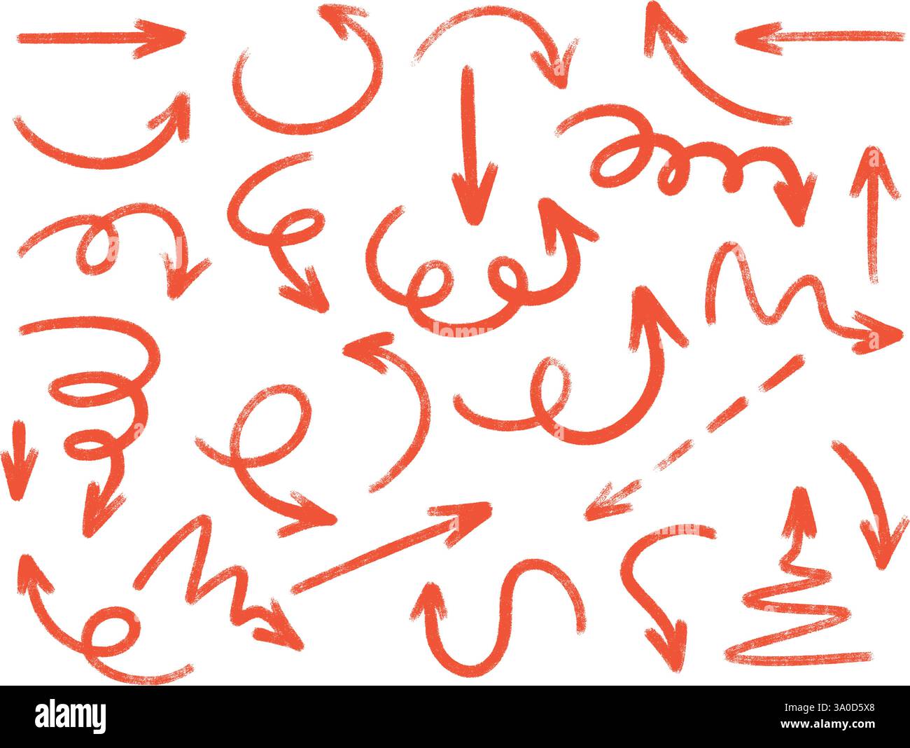 Collezione di frecce rosse con diversi indicatori direzionali su sfondo bianco. Illustrazione Vettoriale