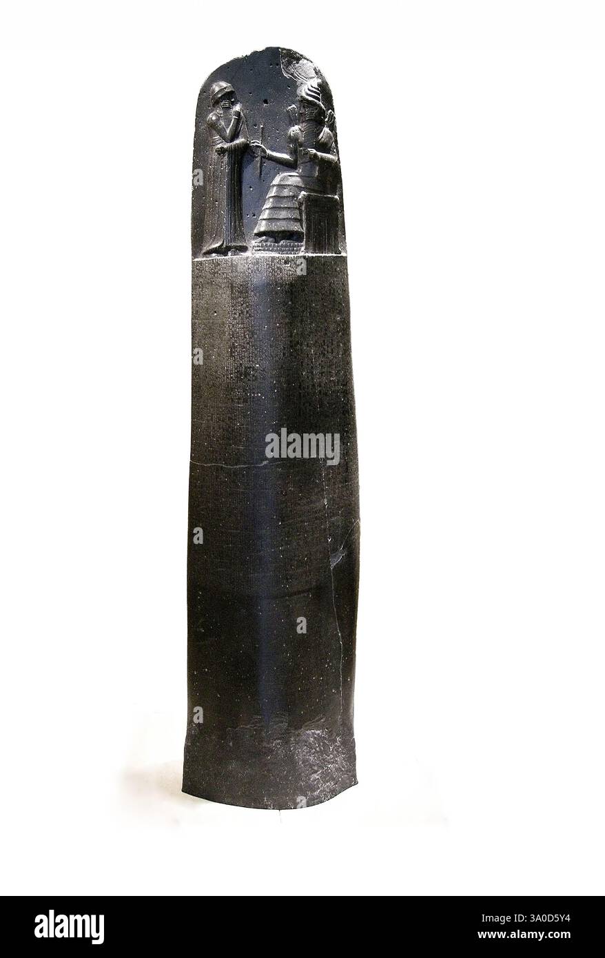 France Paris Louvre Museum il codice di Hammurabi è una delle più antiche collezioni di leggi scritte, risalente al XVIII secolo a.C. e appartenente alla civiltà babilonese. Il testo è anche considerato una delle più importanti e note opere letterarie dell'antica Mesopotamia e una fonte importante per quanto riguarda i sistemi giuridici dell'antichità. Foto Stock